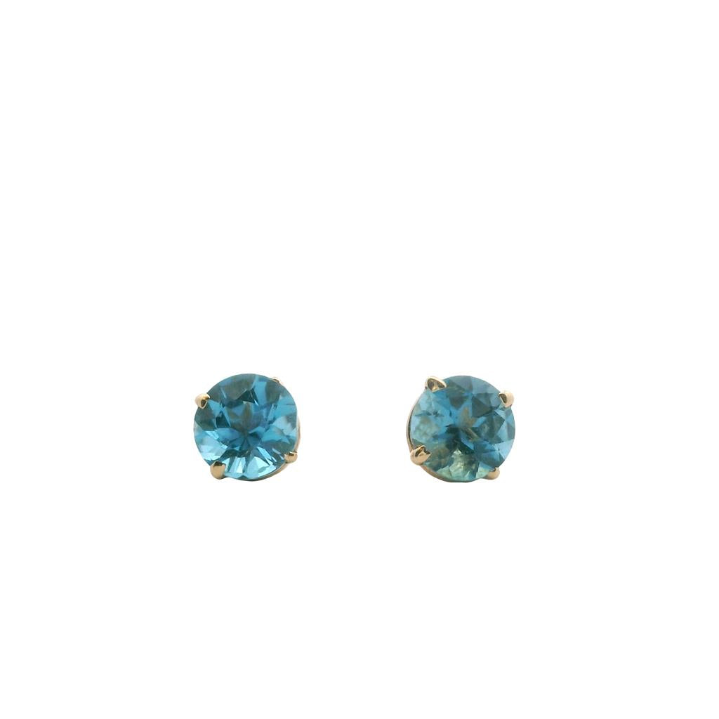  Estate 14K Yellow Gold 1.18ctw Blue Topaz Stud Earrings