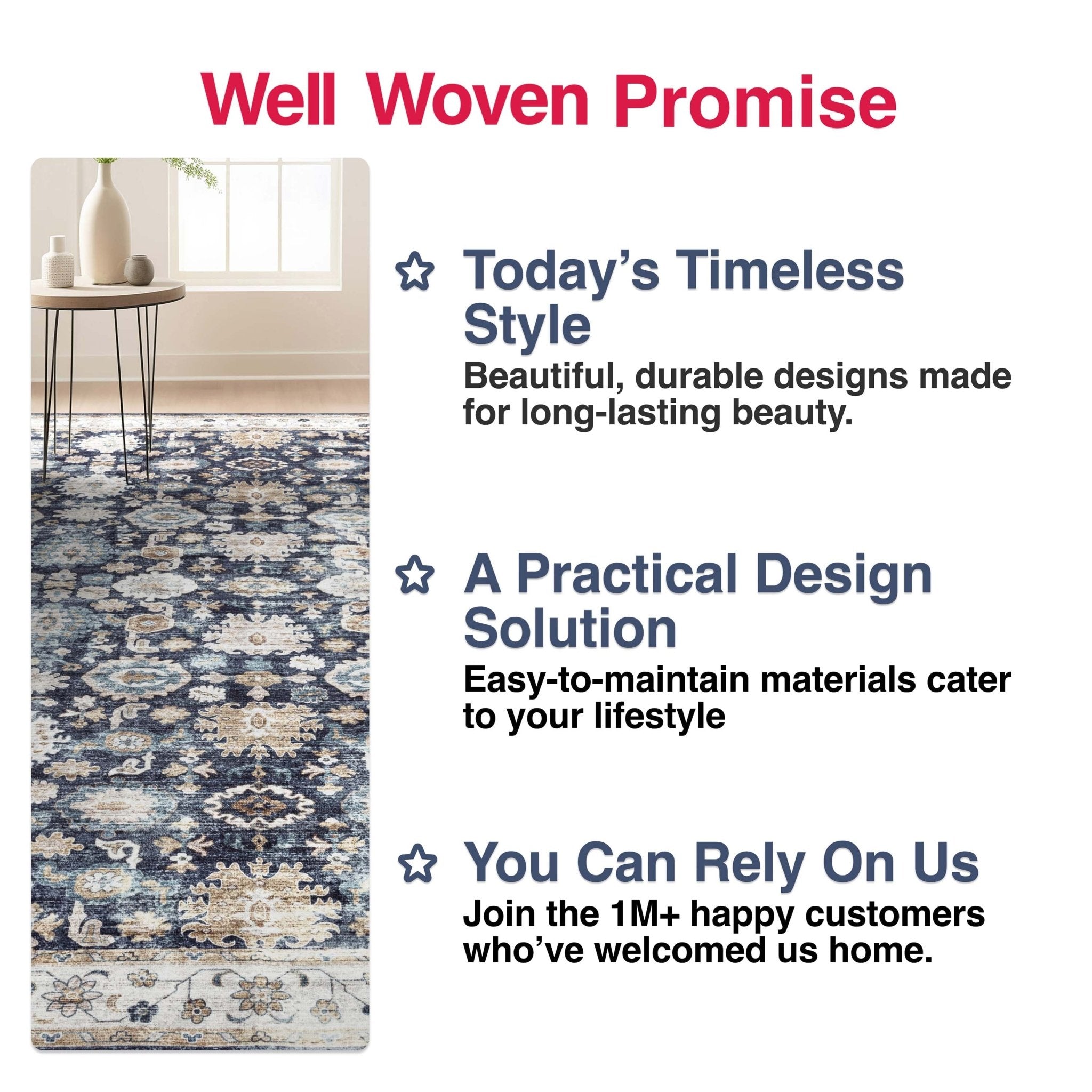Elle Basics Gala Oriental Easy-Clean Washable Rug by Well Woven - Durable, Non-Slip, Low-Profile Design for Home Comfort、mySite、gigharbornorthrealestate