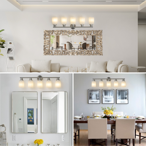 39" Modern 6-Light Vanity Bathroom Mirror Light, Frosted White Glass with Black Iron Frame, Contemporary Wall Sconce for Bedroom, Bathroom, and Dressing Room (No Bulbs)、、eastwooduniform