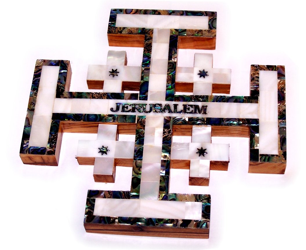 Holy Land Market Olive Wood Jerusalem Cross covered with Mother of Pearls shell.、mySite、topwebapps