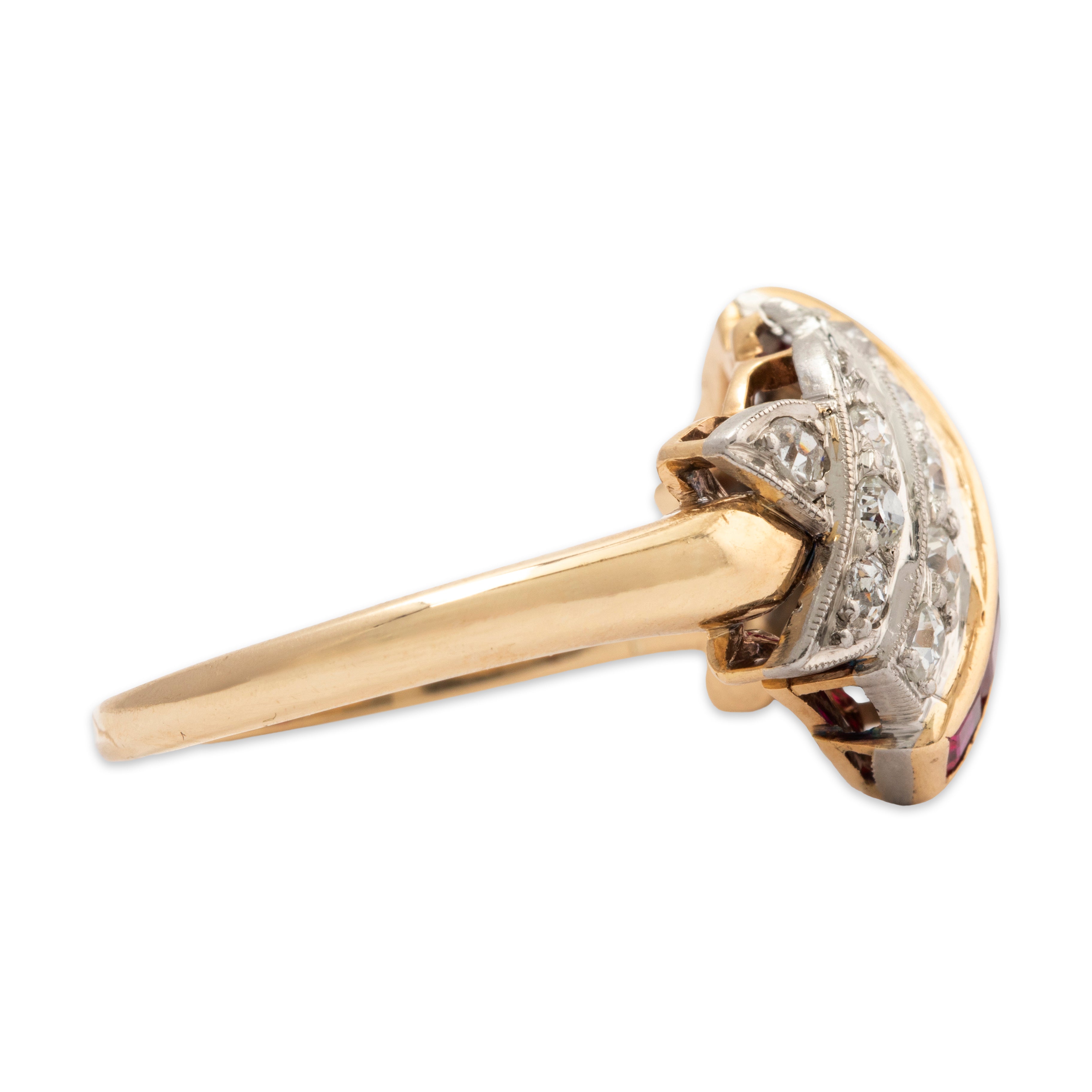 Antique 14k Yellow & White Gold .892cttw Diamond Ruby Art Deco Ring 8.5、mySite、hinf8tx79