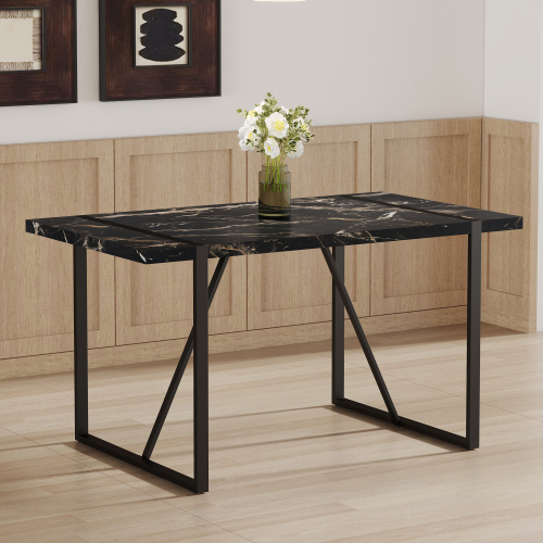 Rustic Industrial Rectangular Wood Dining Table For 4-6 Person, With 1.5" Thick Engineered Wood color Tabletop and Black Metal Legs,Desk For Kitchen Dining Living Room, 55.1" x 31.4"x 29.9"1529W115172、、casual