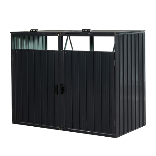 Garbage Bin Shed Stores 3 Trash Cans Metal Outdoor Bin Shed for Garbage Storage,Stainless Galvanized Steel, Bin Shed for Garden Yard Lawn,Grey、、eastwooduniform