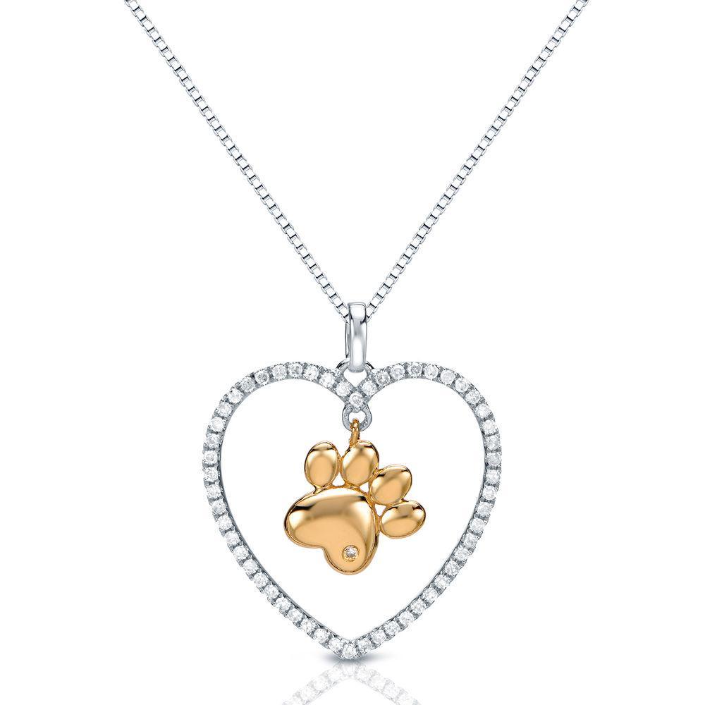 Paw in a Heart Necklace in Sterling Silver with Cubic Zirconia-Unique and Beautiful!、mySite、g9winljtr