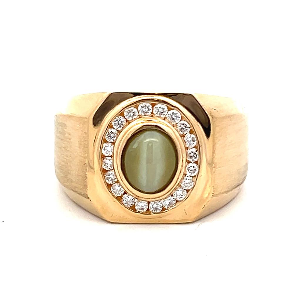  Estate 14K White Gold Cat's Eye Chrysoberyl & Diamond Halo Ring