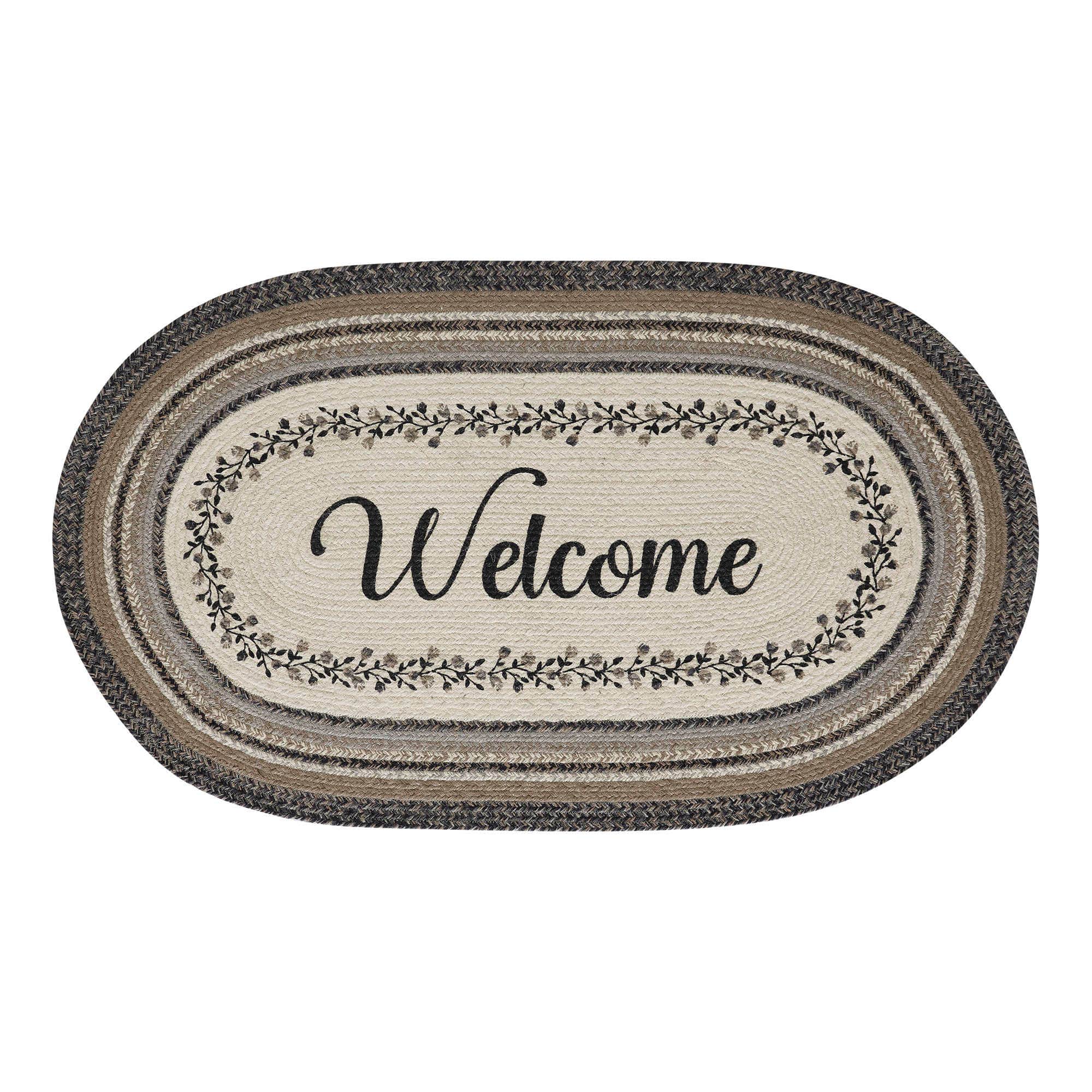 Welcome-Floral Vine Jute Oval Rug w/ Pad 27x48 Neutral Colors Elegant、mySite、g9winljtr