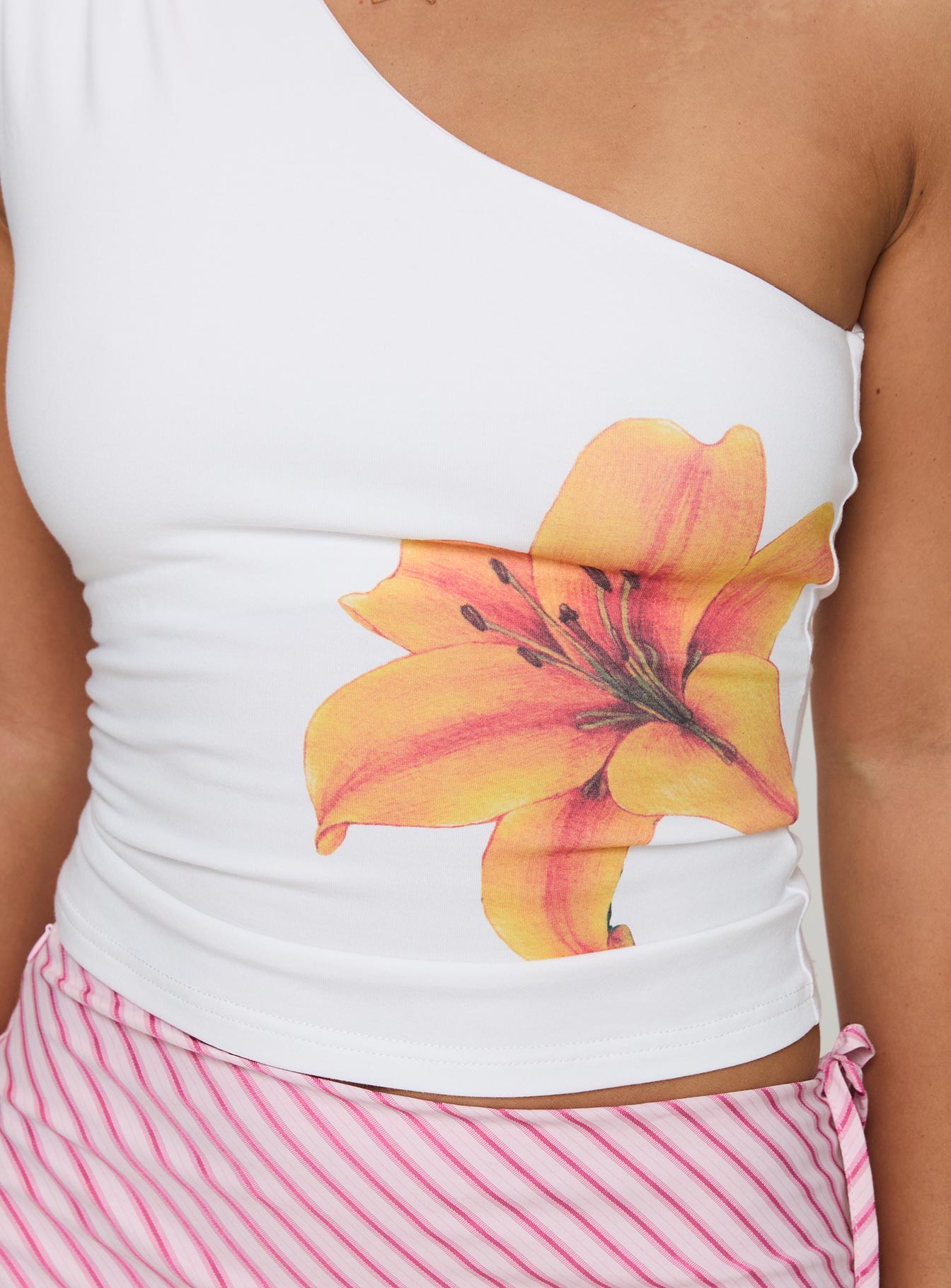 Huxlee One Shoulder Top White Floral、mySite、solidvoid