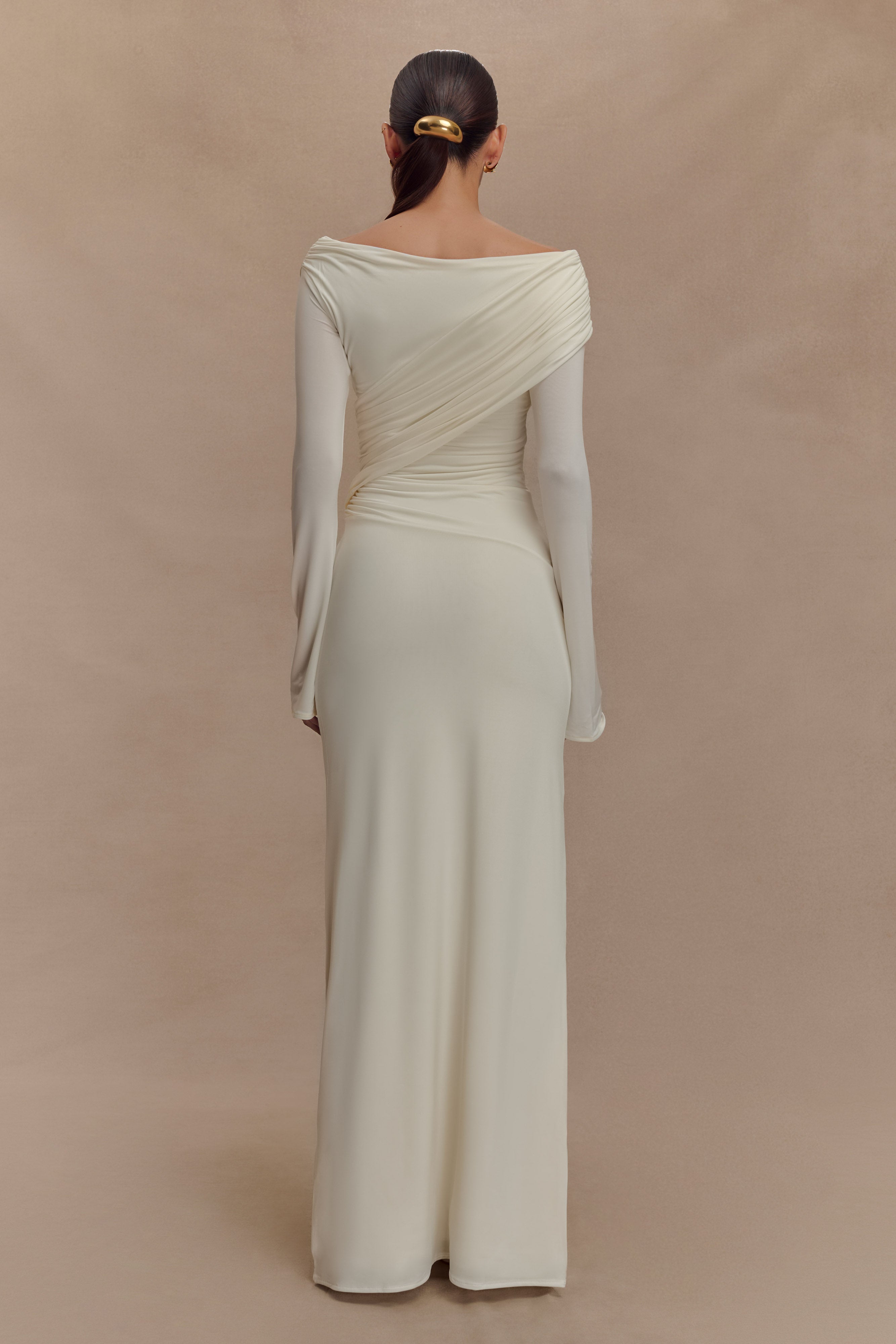 Therese Off Shoulder Ruched Maxi Dress - Ivory、mySite、solidvoid