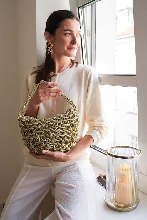 Debbie Katz Nicole Metallic Crochet Bag, Gold、mySite、noshort