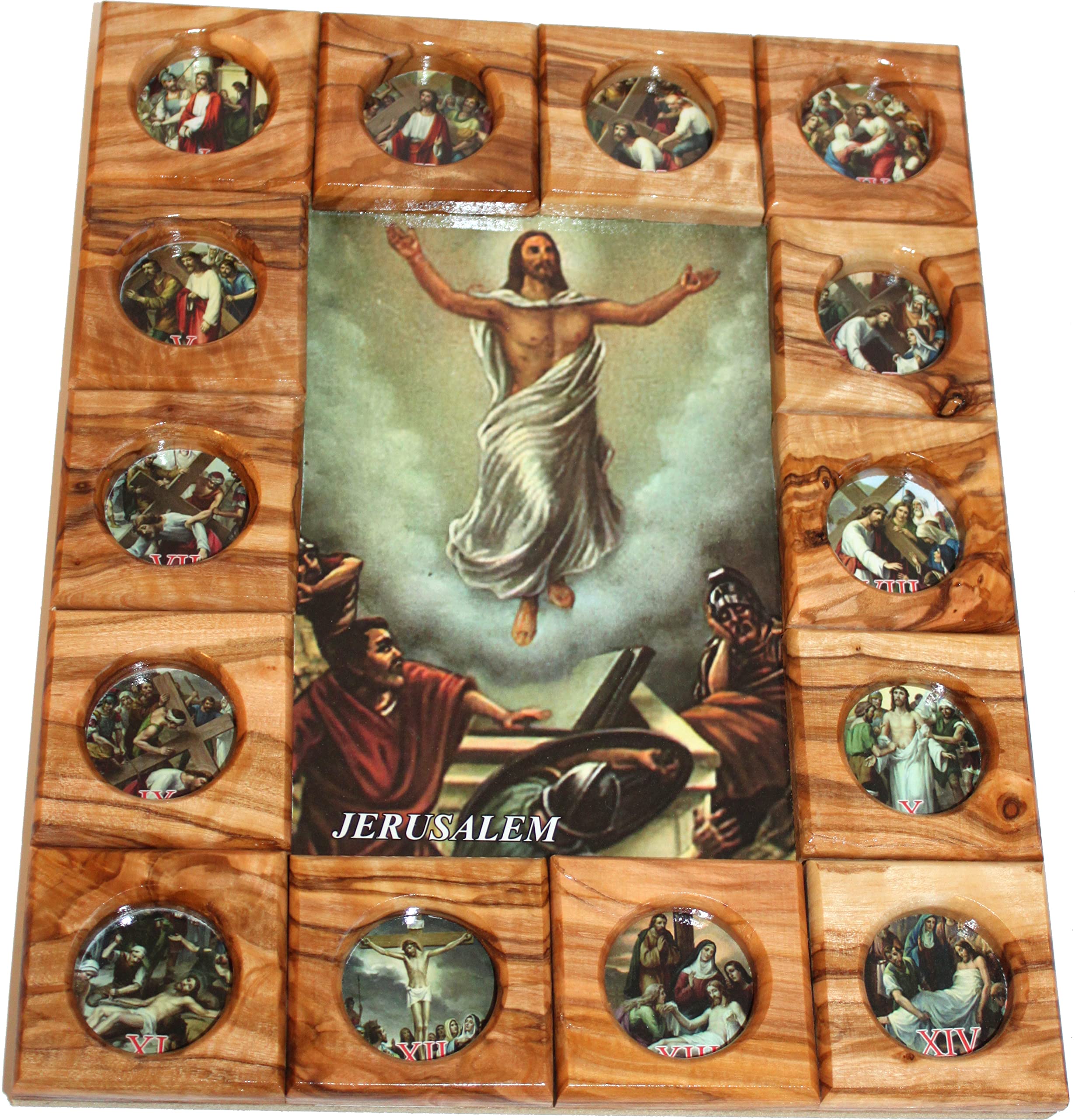  Holy Land Market Stations of The Cross Icon Plaque All in Olive Wood from Bethlehem (29 x 24 cm or 11.5 x 9.5 inches)、mySite、elrpsem3k