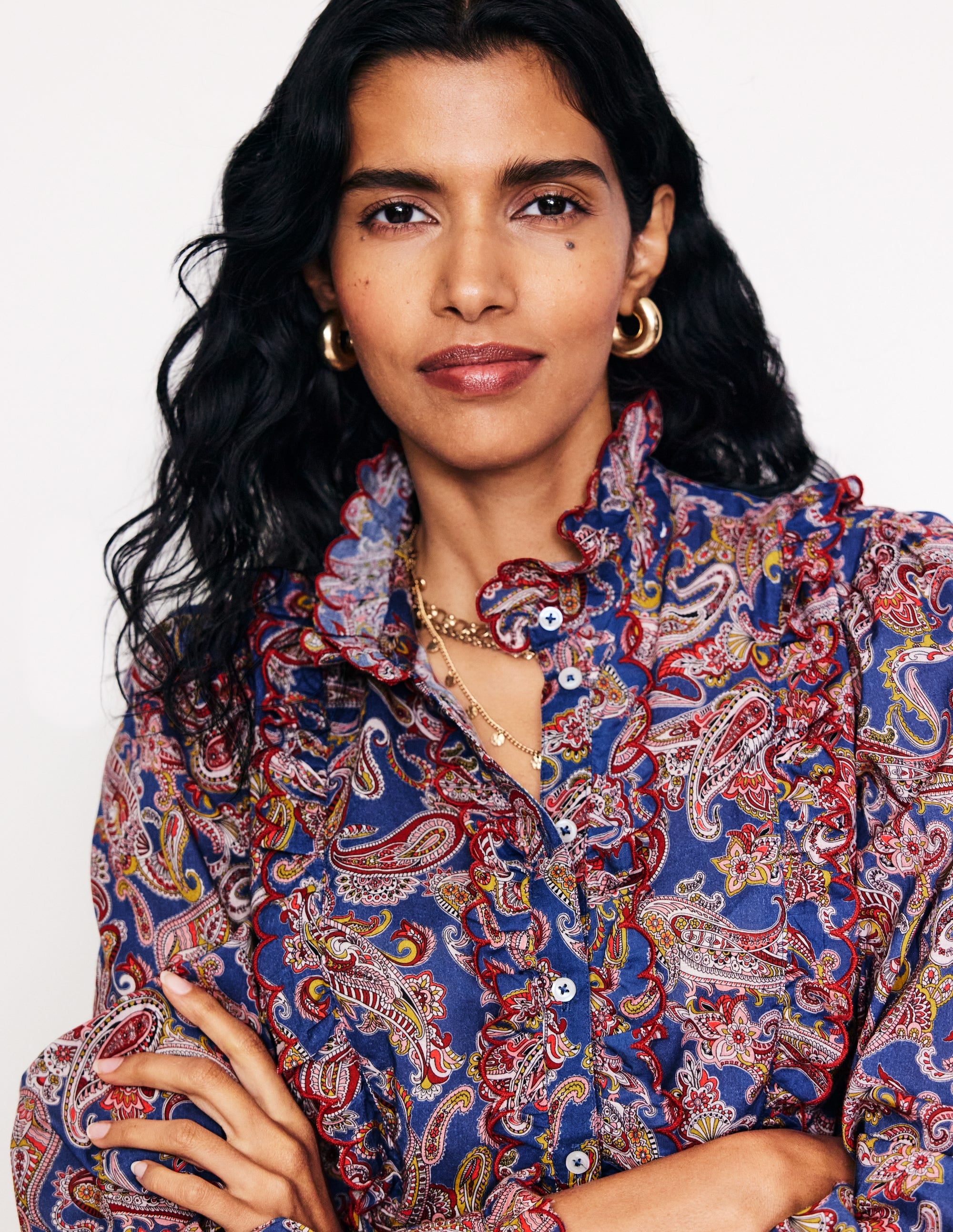  Ruffled Cotton Blouse-True Navy, Opulet Paisley、mySite、ashleygrahame