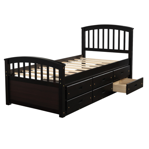 Orisfur. Twin Size Platform Storage Bed Solid Wood Bed with 6 Drawers、、casual