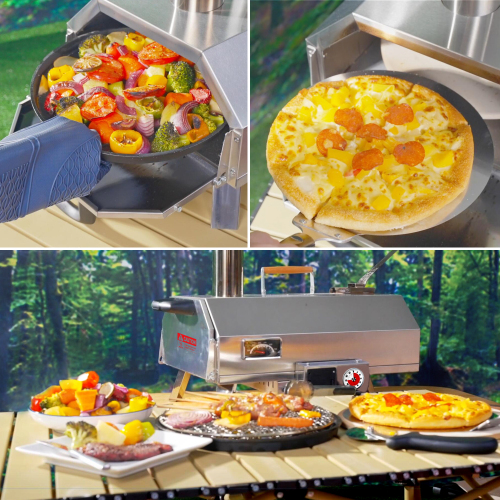 Stainless Steel Pizza Oven Outdoor 12" Automatic Rotatable Pizza Ovens,Portable Wood Fired Pizza Oven Pizza Maker with Timer, Built-in Thermometer,Pizza Cutter & Carry Bag、、eastwooduniform