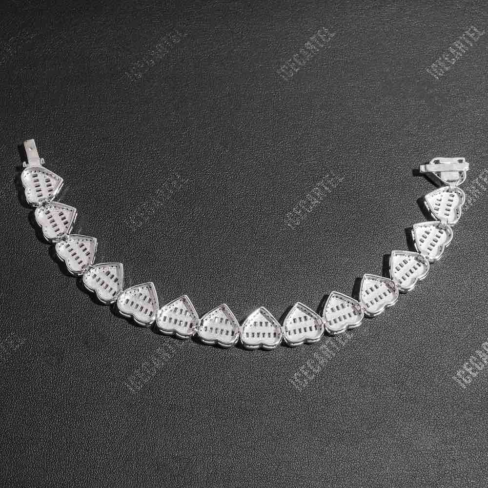 Iced Out Baguette Heart Tennis Bracelet 14K Gold - 13MM、mySite、hinf8tx79