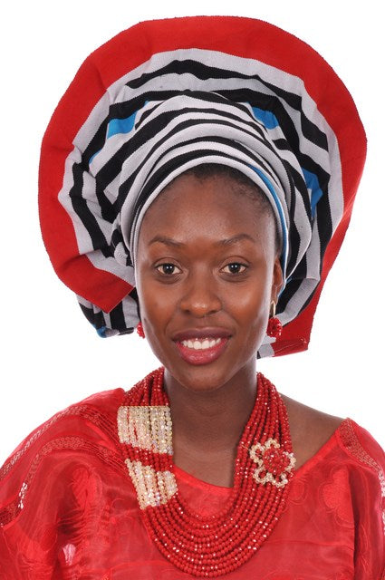 Red Grey Blue Black Onabanjo Aso Oke head wrap-Stole-DPA445、mySite、solidvoid