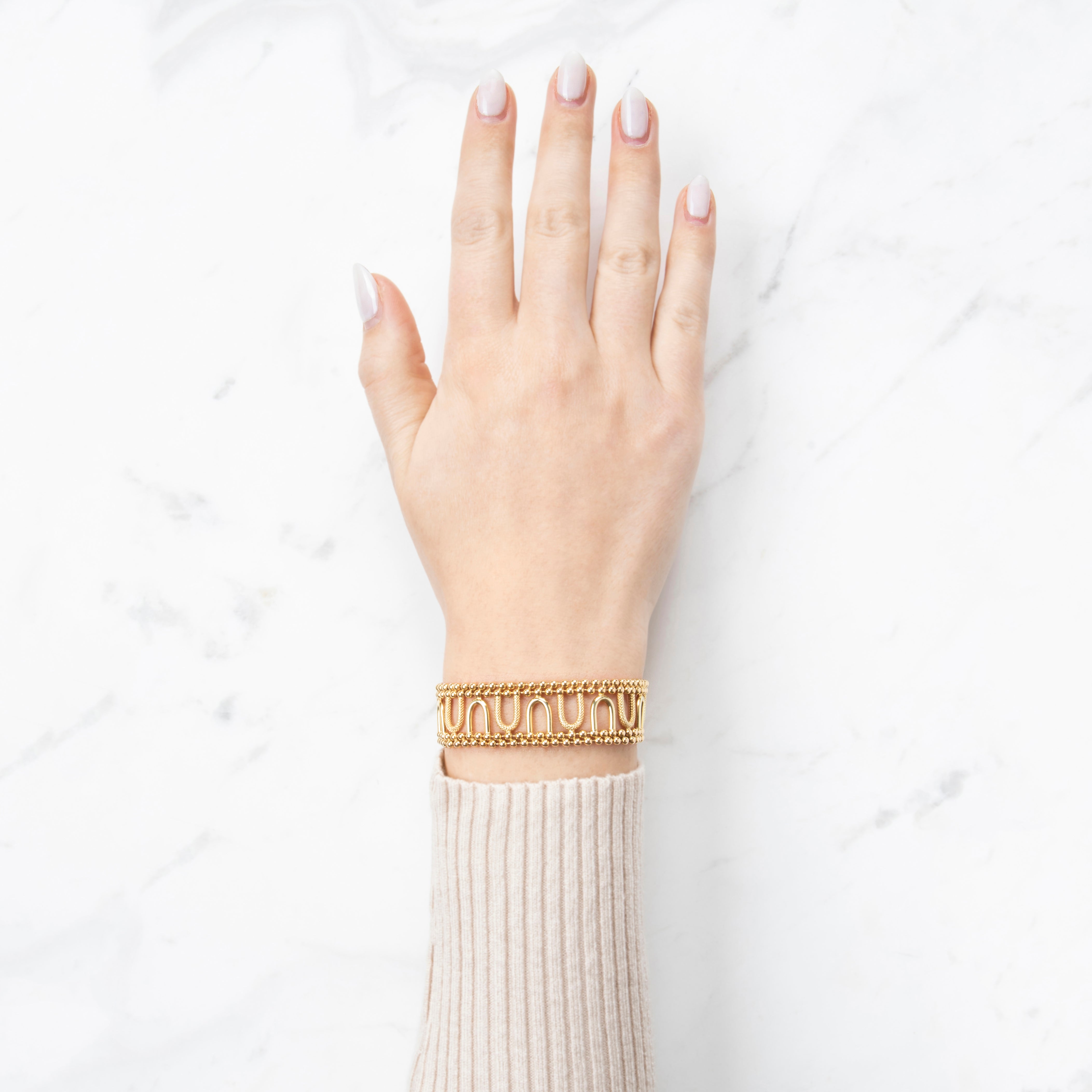 Wide Vintage Italian 14k Yellow Gold Beaded & Textured Bracelet 7.25、mySite、hinf8tx79