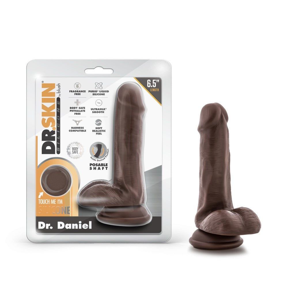 Dr. Skin Silicone By Blush® | Dr. Daniel Realistic Chocolate 6.5-Inch Long Dildo With Balls & Suction Cup Base、mySite、bottomscart
