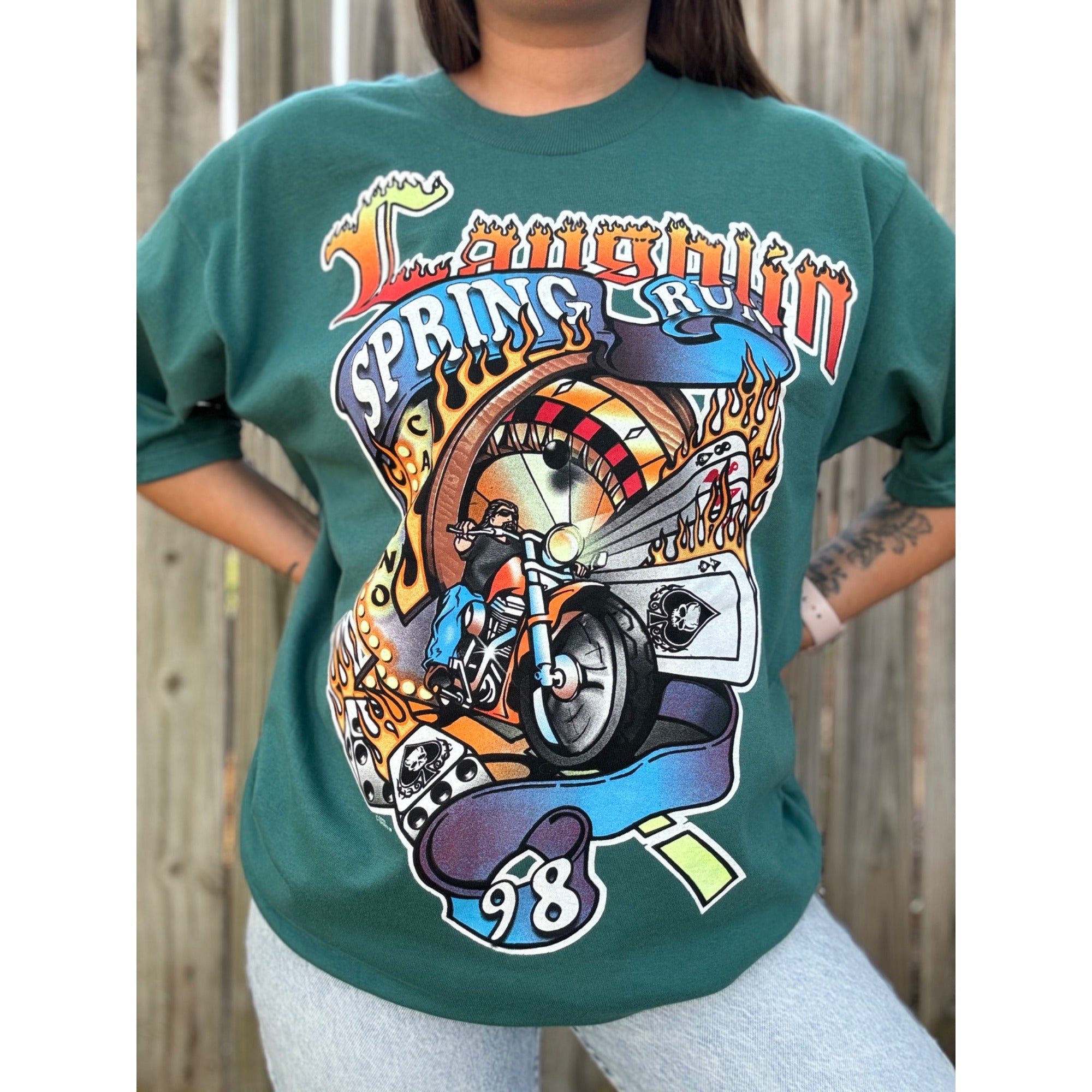 98' Spring Run Laughlin NV Motorcycle Rally Graphic Tee T-Shirt L、mySite、garagedoors4me