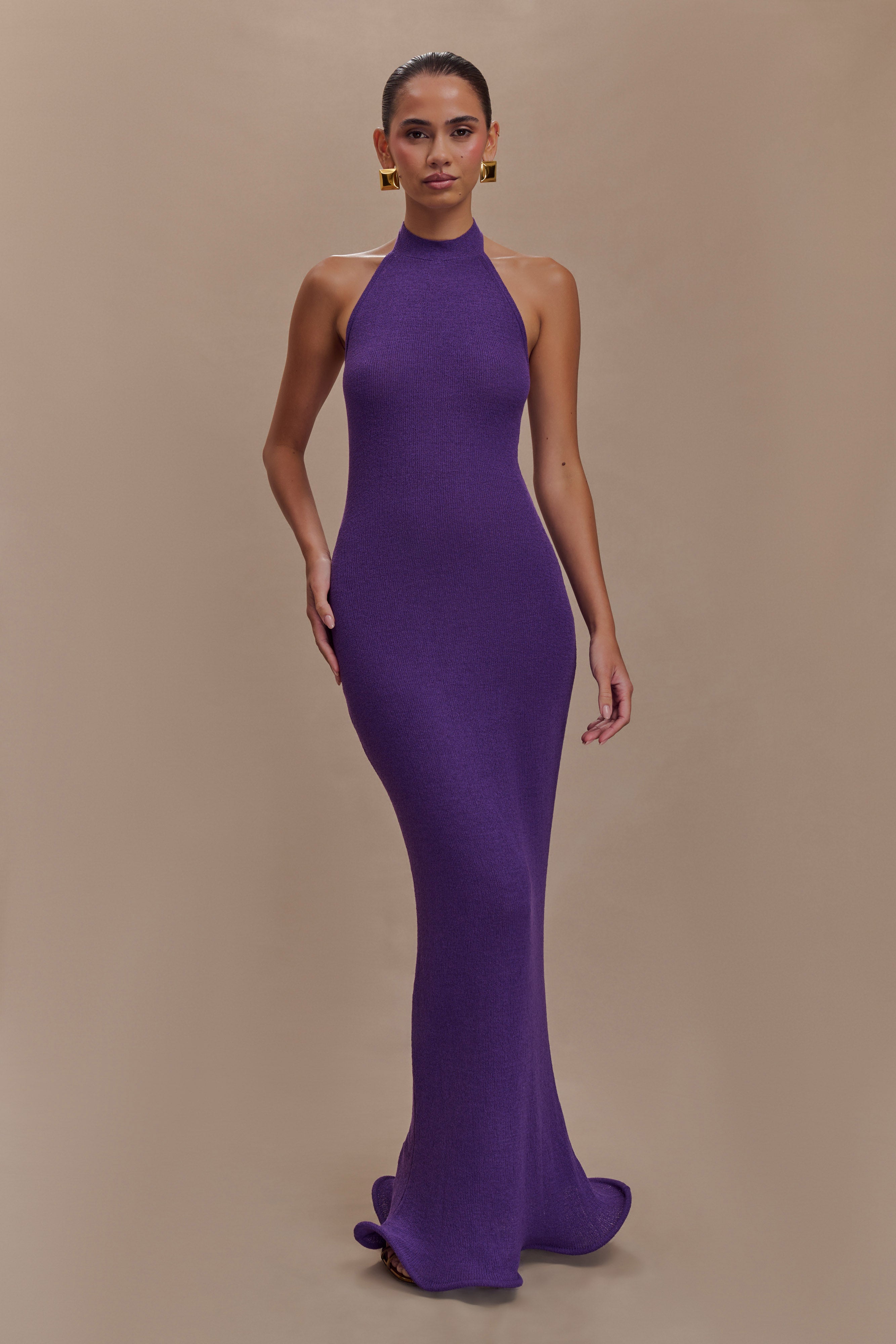 Melodie Halter Knit Maxi Dress - Purple、mySite、solidvoid