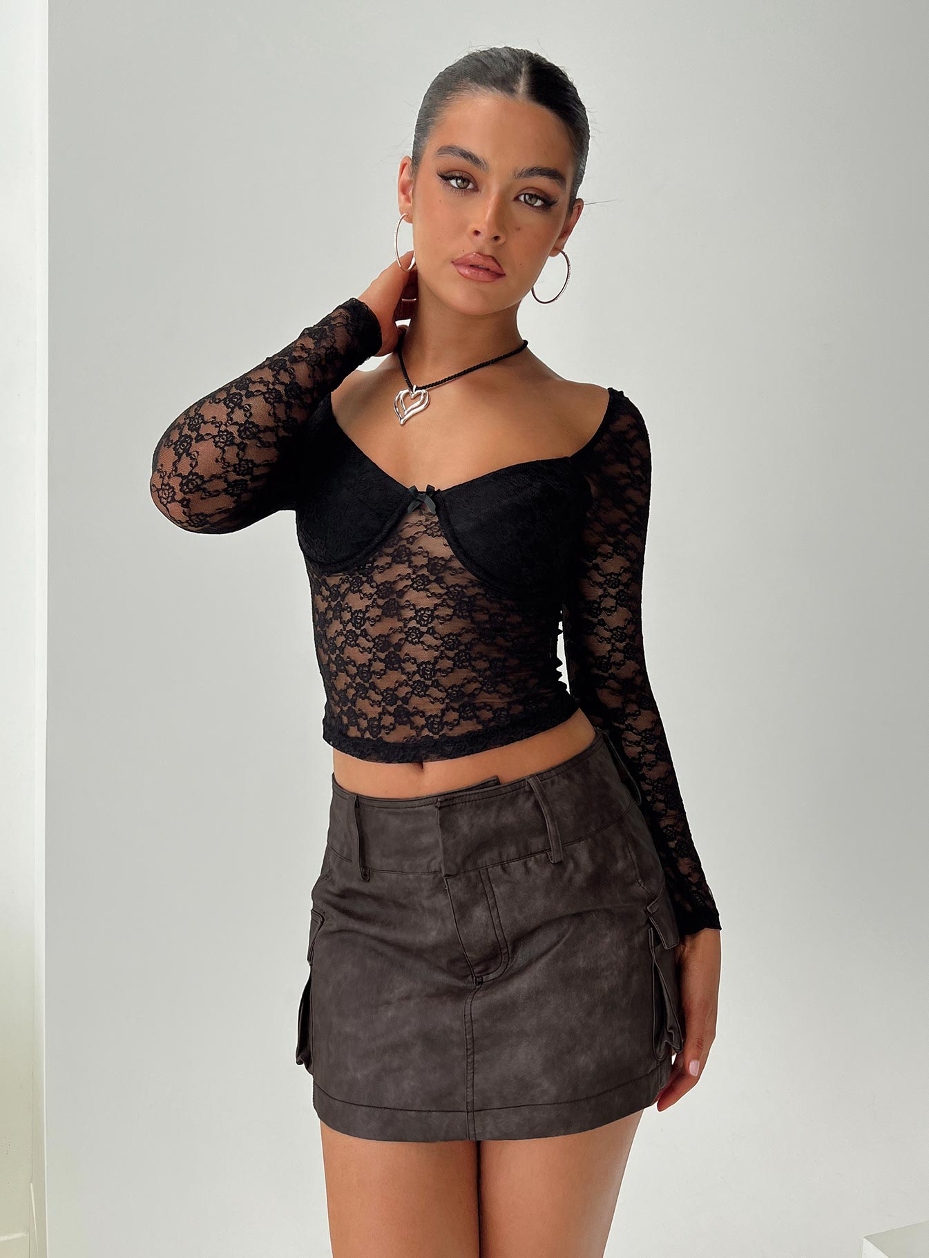 Domenic Faux Leather Mini Skirt Washed Black Tall、mySite、solidvoid