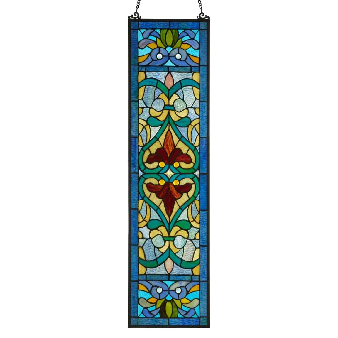 Lani Blue Victorian Stained Glass Window Panel 36H、mySite、g9winljtr