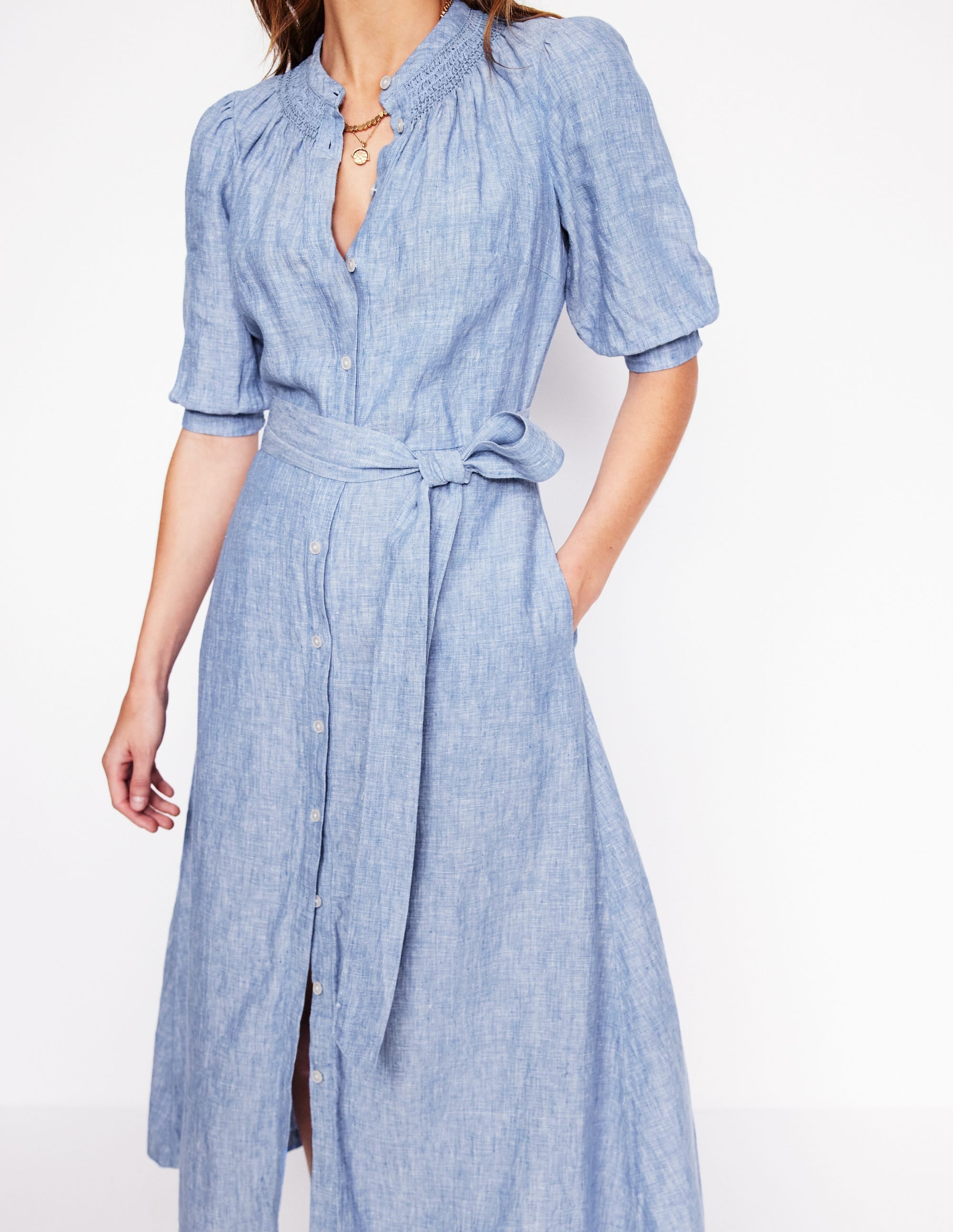  Ada Linen Midi Dress-Grey Blue Chambray、mySite、ashleygrahame