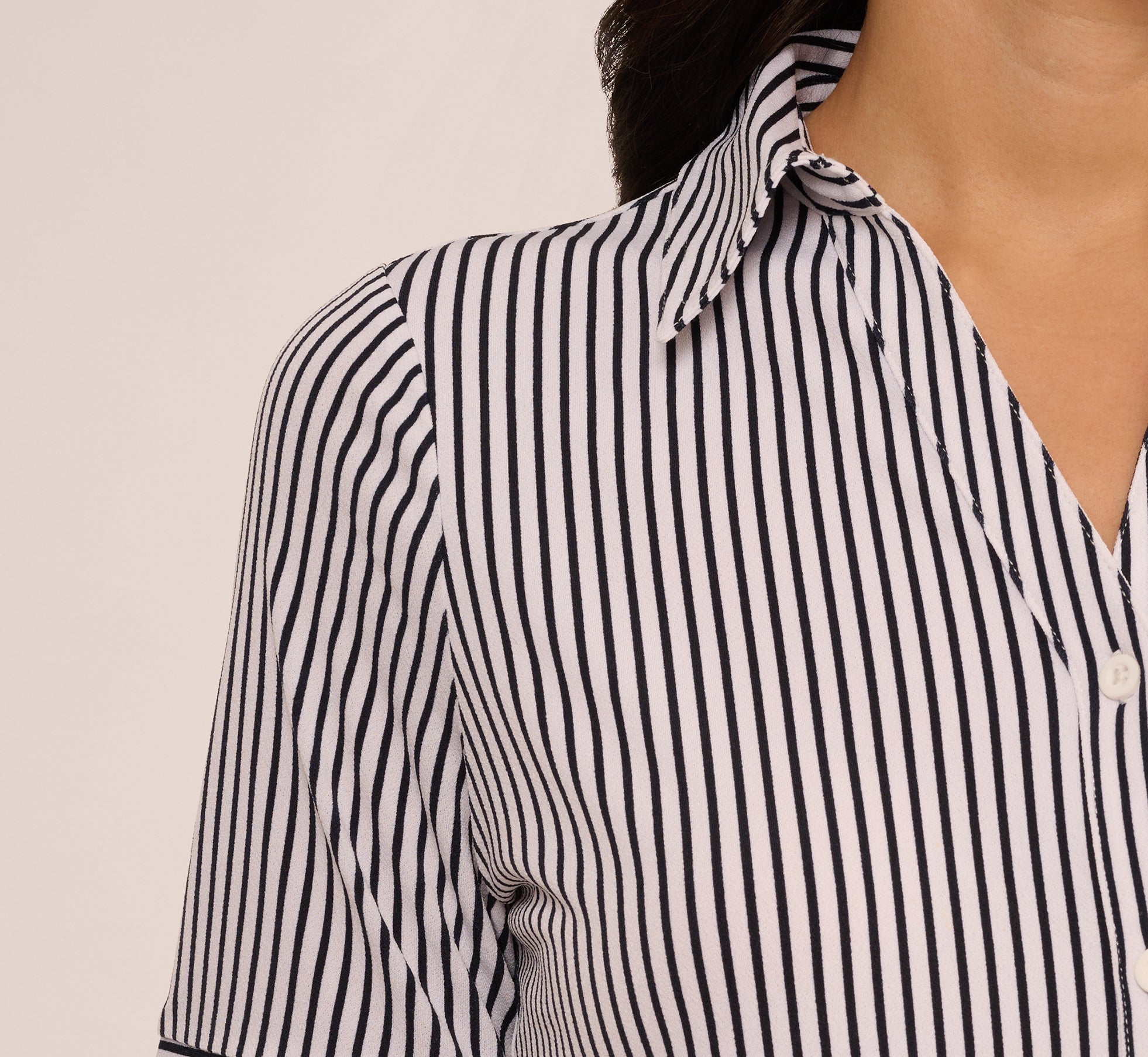 Short Sleeve Button Front Cropped Blouse In Ivory Navy Easy Stripe、mySite、solidvoid
