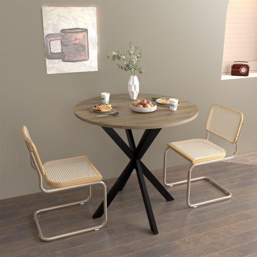 31.5 Inch Round Dining Table, Small Circle Kitchen Table with Metal Black Legs for 2-4 people,Modern Dining Room Table, Brown (only table)、、casual