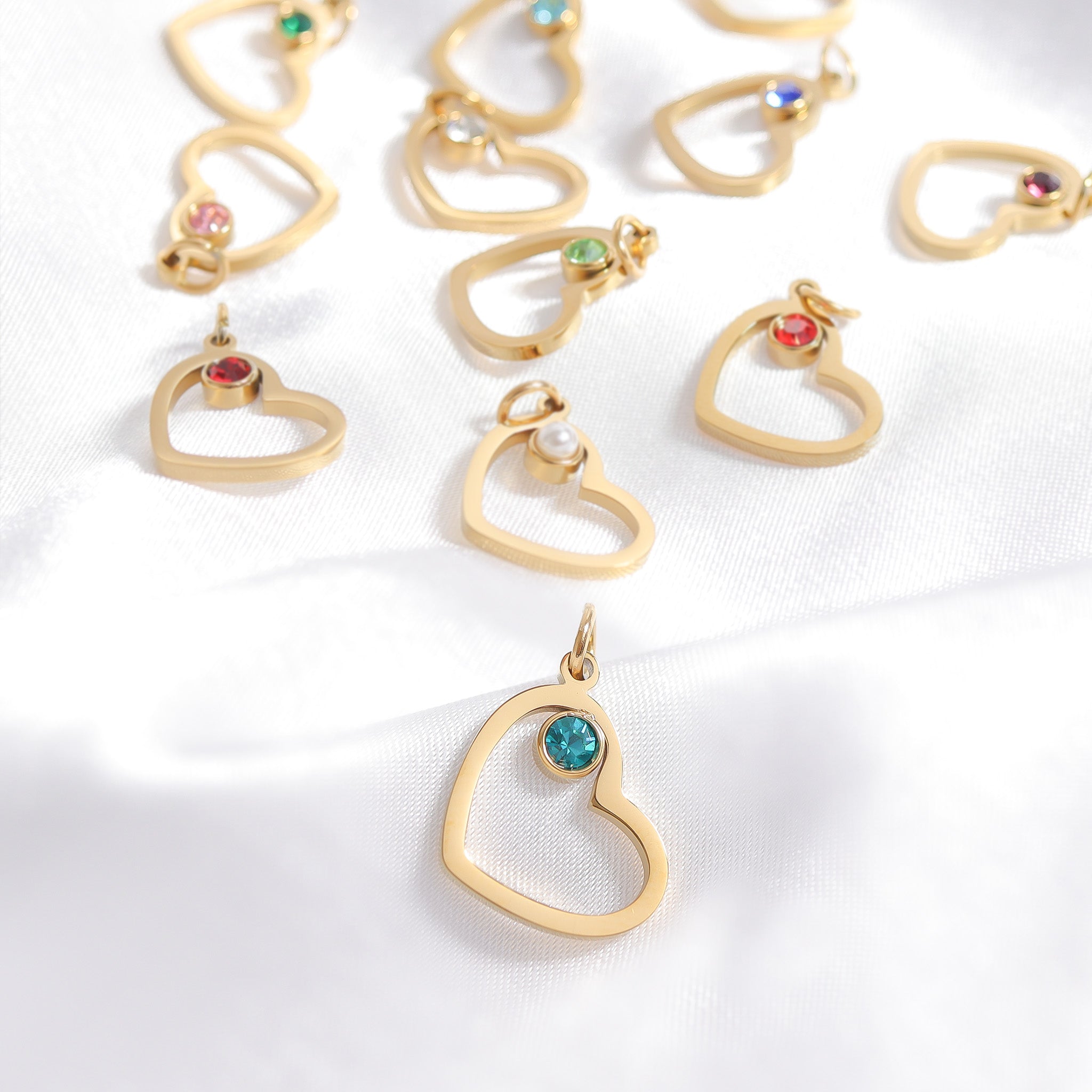 18K Gold PVD Stainless Steel Birthstone Heart Charm / PDL0219、mySite、dreamappss