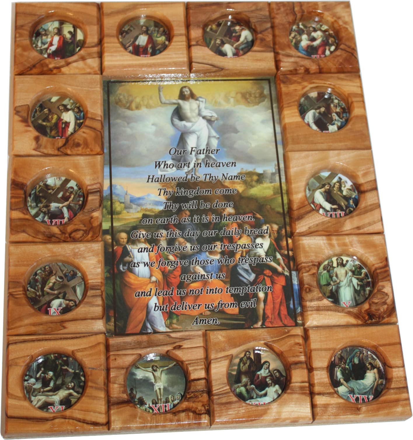  Holy Land Market Stations of The Cross Icon Plaque All in Olive Wood from Bethlehem (29 x 24 cm or 11.5 x 9.5 inches)、mySite、elrpsem3k