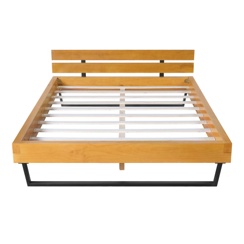 PINE WOOD BED FRAME KING SIZE,NATURAL & BLACK COLOR、、eastwooduniform