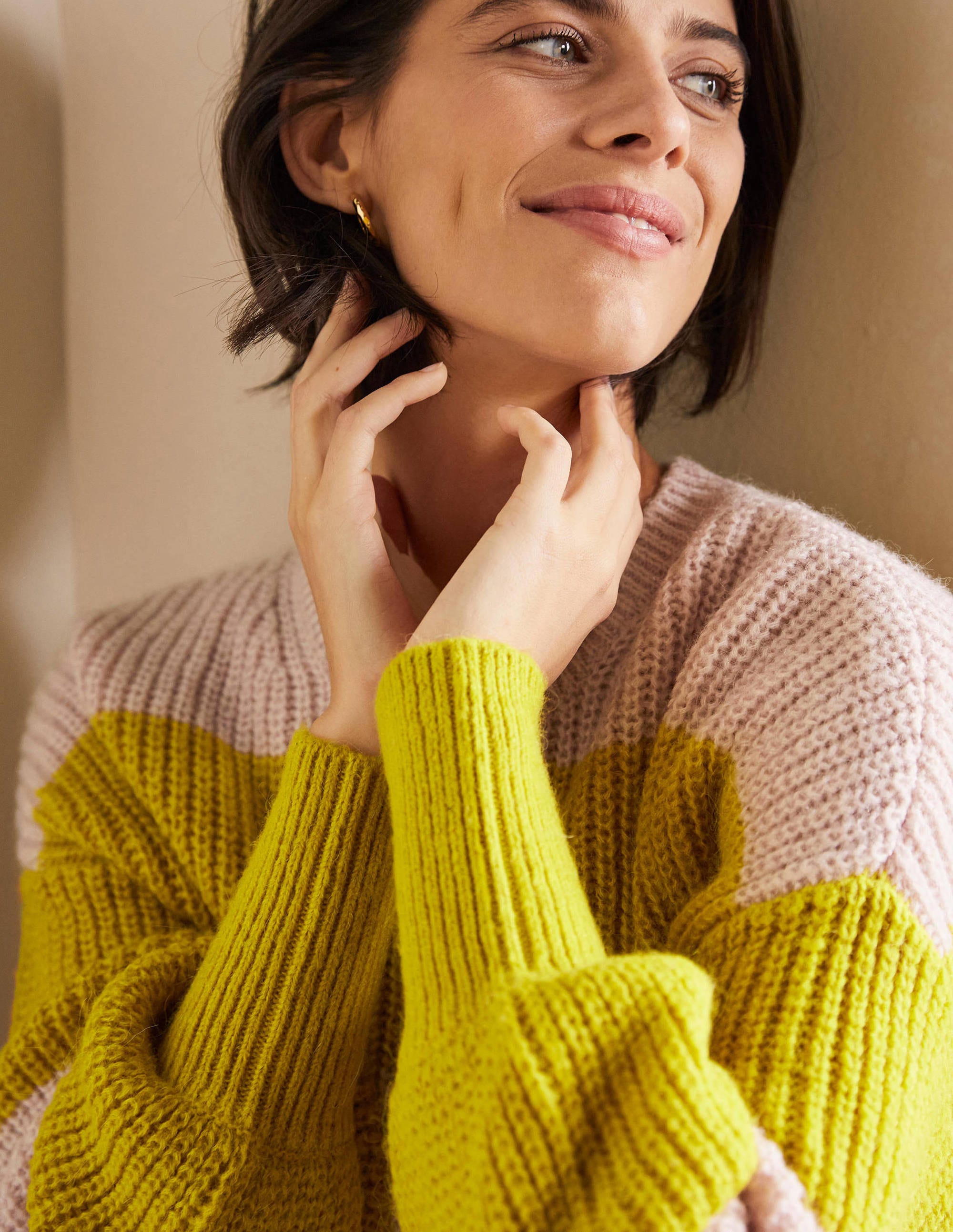  Blouson Cuff Fluffy Jumper-Pink, Yellow Multistripe、mySite、ashleygrahame