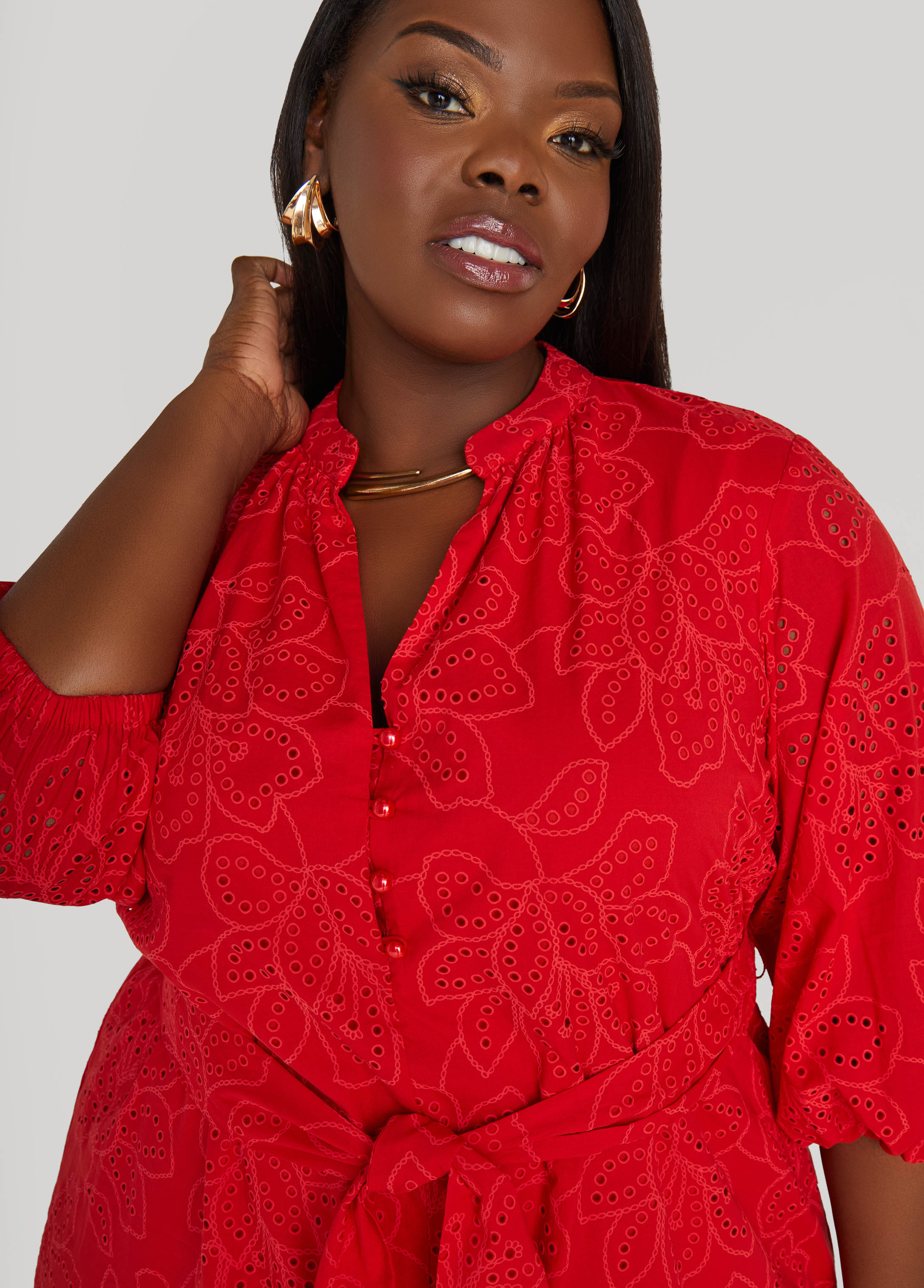 Eyelet Cotton Puff Sleeved Dress、mySite、bengalsvssteelers