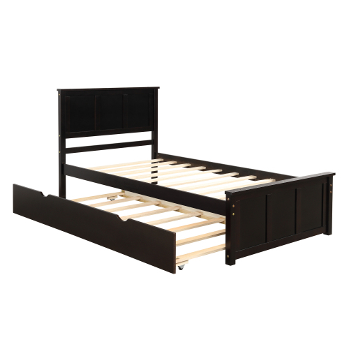 Platform Bed with Twin Size Trundle, Twin Size Frame, Gray、、casual