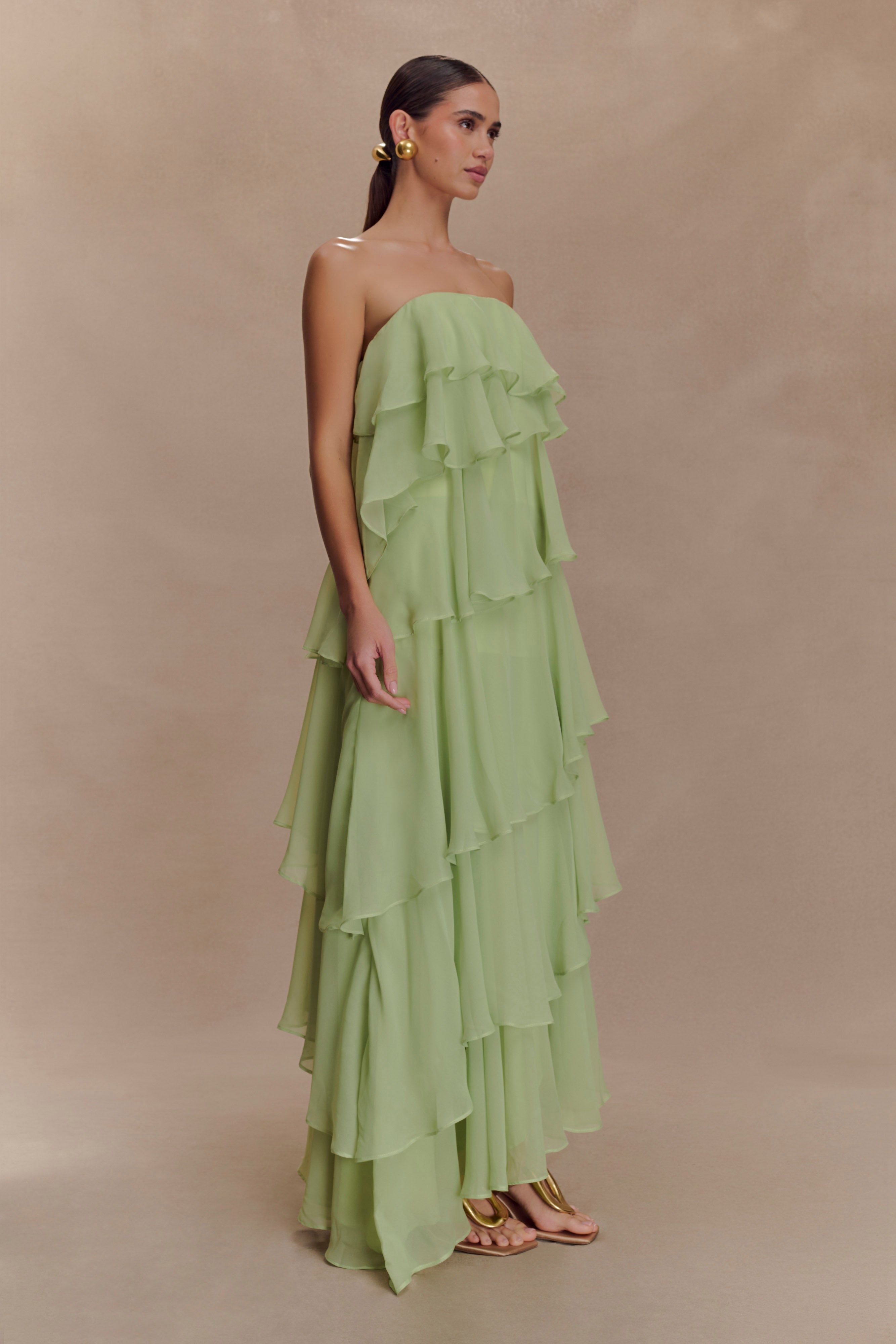 Alexa Ruffle Chiffon Maxi Dress - Pastel Lime、mySite、solidvoid