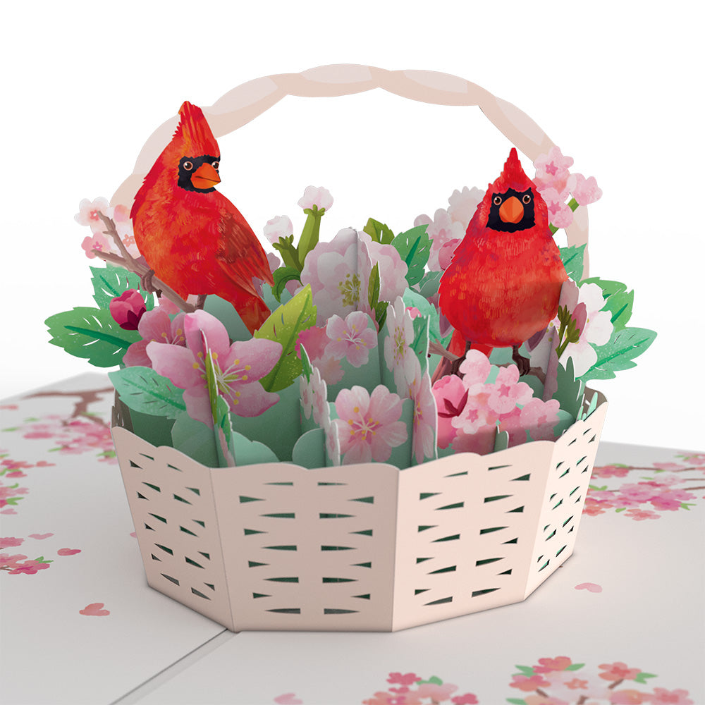 Valentine's Cherry Blossom Basket with Cardinals Pop-Up Card、mySite、solidvoid