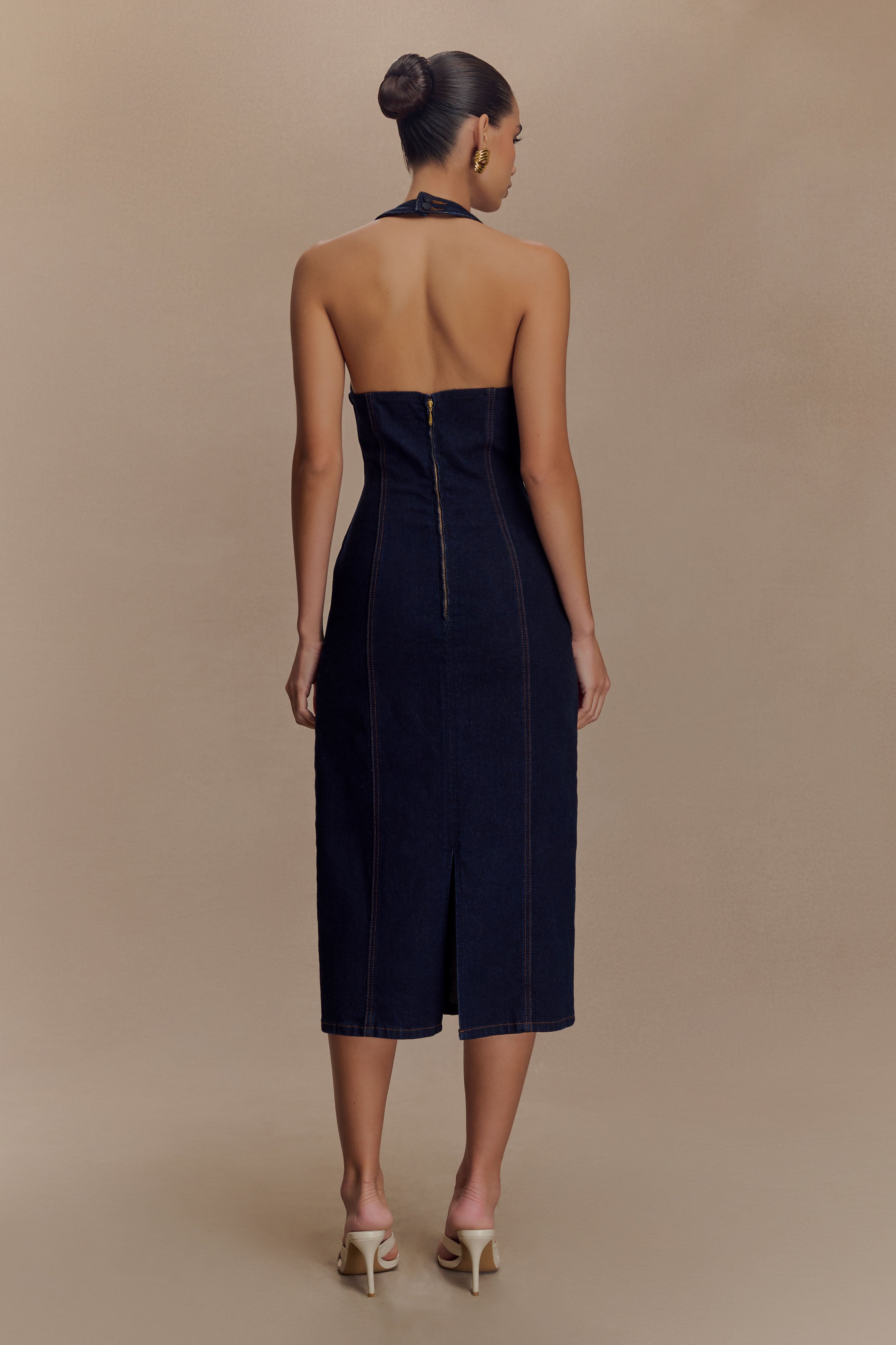 Shauna Denim Halter Midi Dress - Indigo Blue、mySite、solidvoid