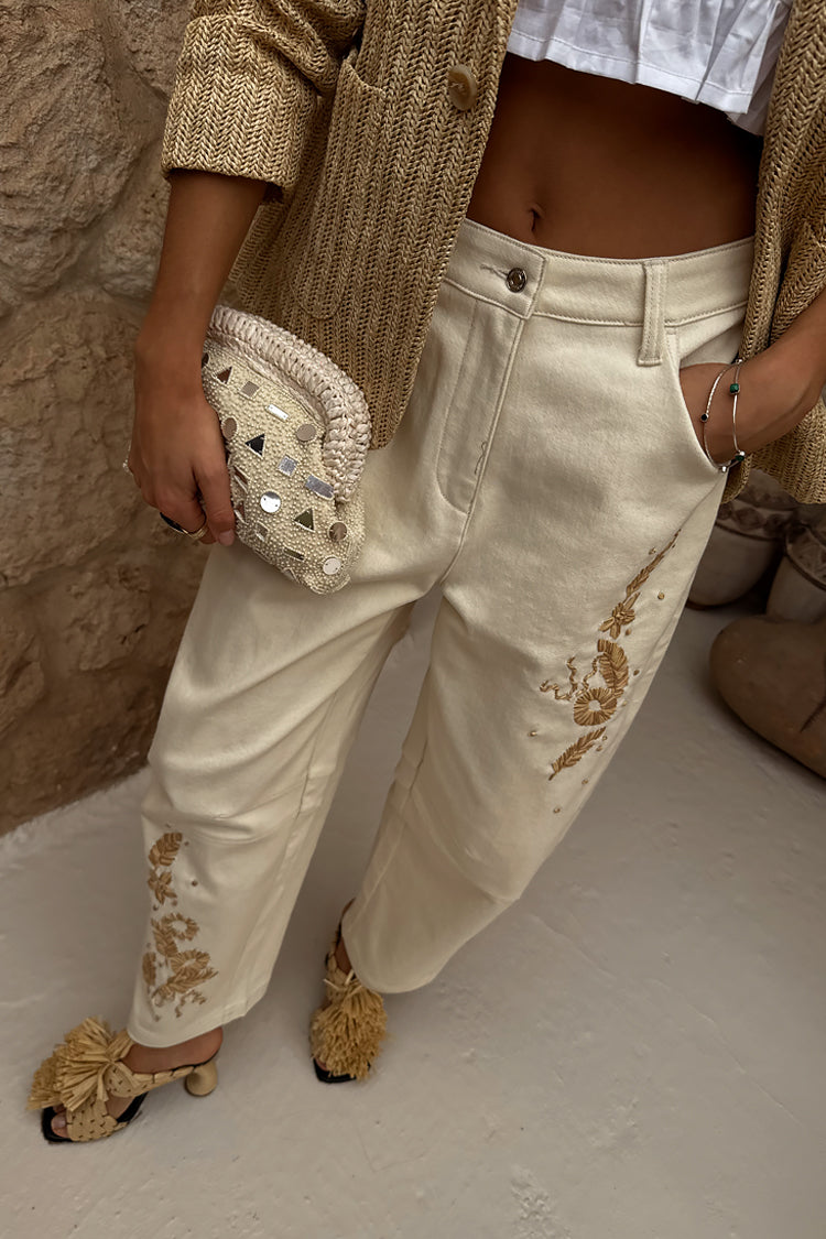 Ecru Raffia Palma Barrel Leg Jeans、mySite、solidvoid