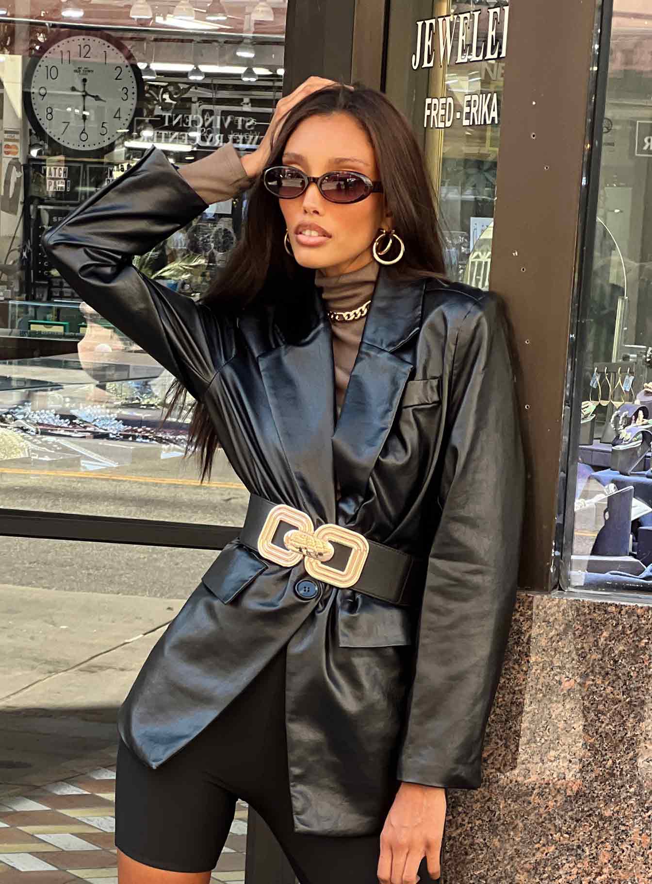 Jocelyn Faux Leather Blazer Black、mySite、solidvoid