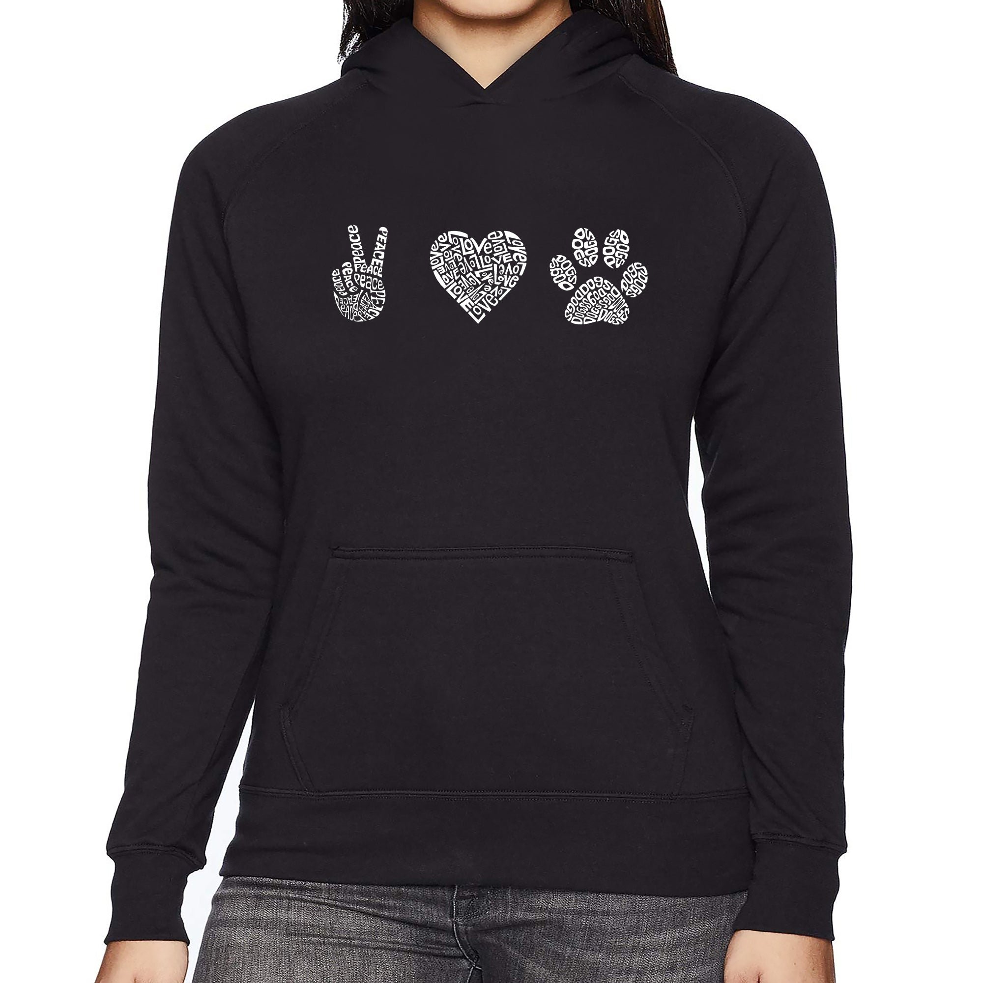 Peace Love Dogs - Women's Word Art Hooded Sweatshirt、mySite、camillekostekn