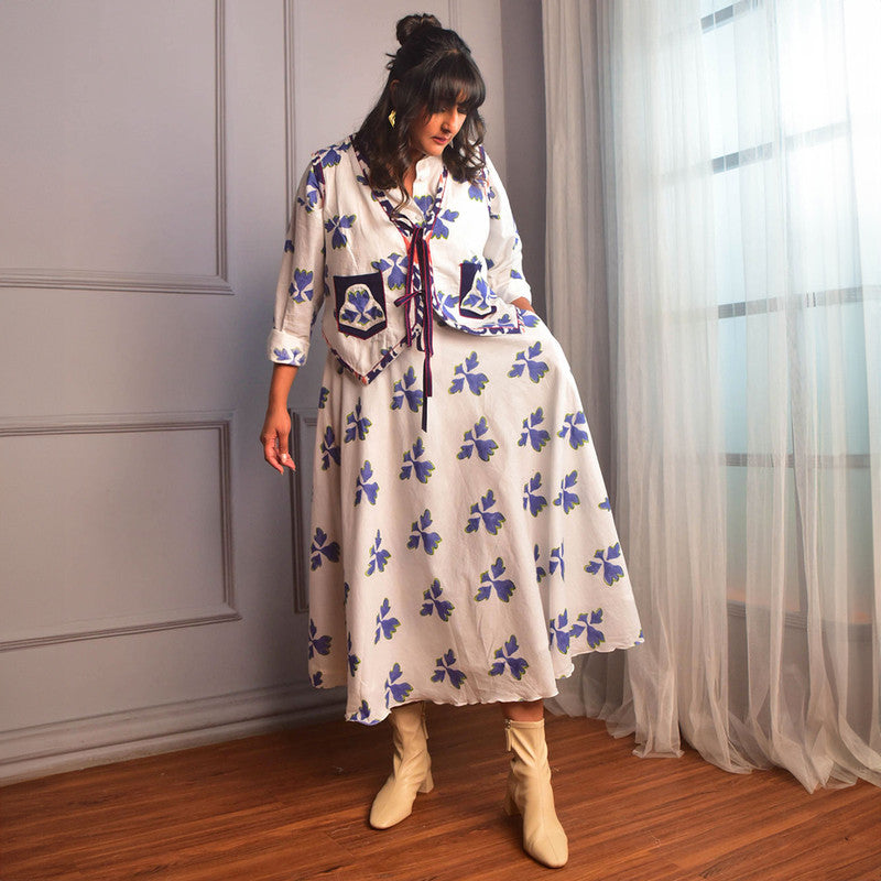 Cotton Co Ord Set For Women | Shirt & Skirt | Block Print | White、mySite、camillekostekn