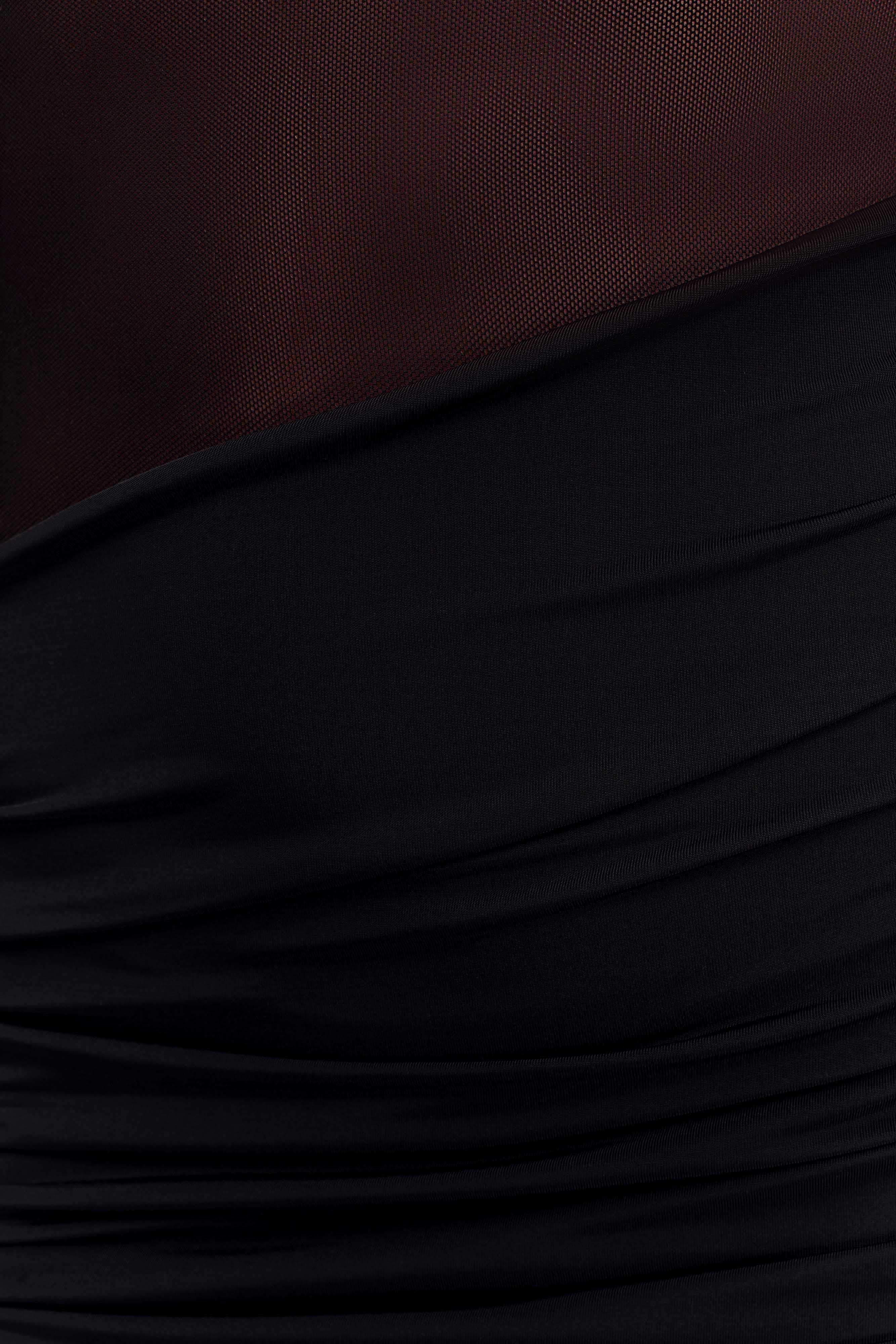 Dallas One Shoulder Mesh Maxi Dress - Black、mySite、solidvoid