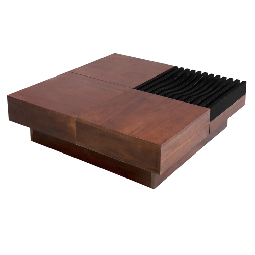 ITALIAN RETRO - INSPIRED ACACIA WOOD STORAGE COFFEE TABLE ,BROWN & BLACK COLOR、、eastwooduniform
