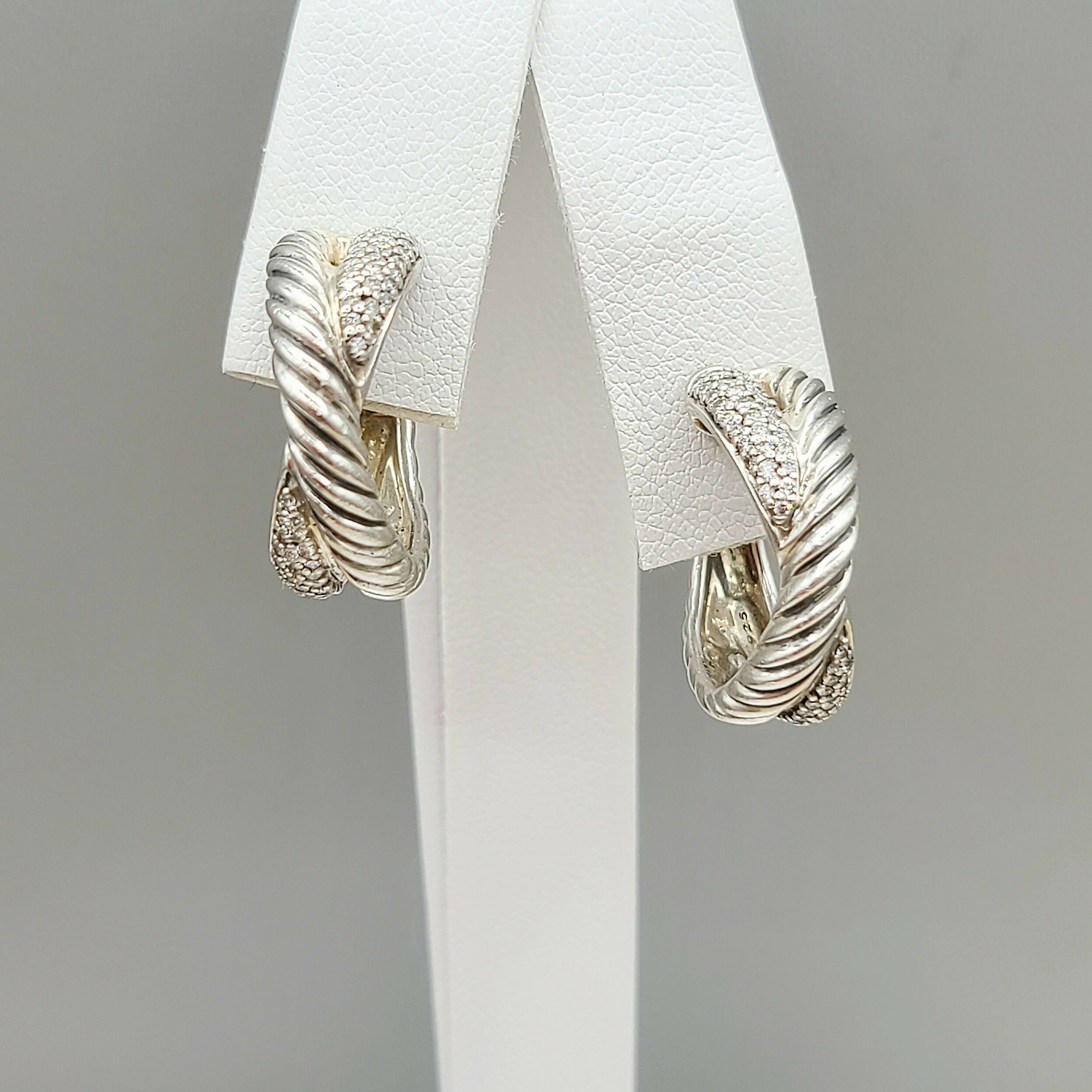 David Yurman Crossover Earrings Wide X Design with Diamonds、mySite、hinf8tx79