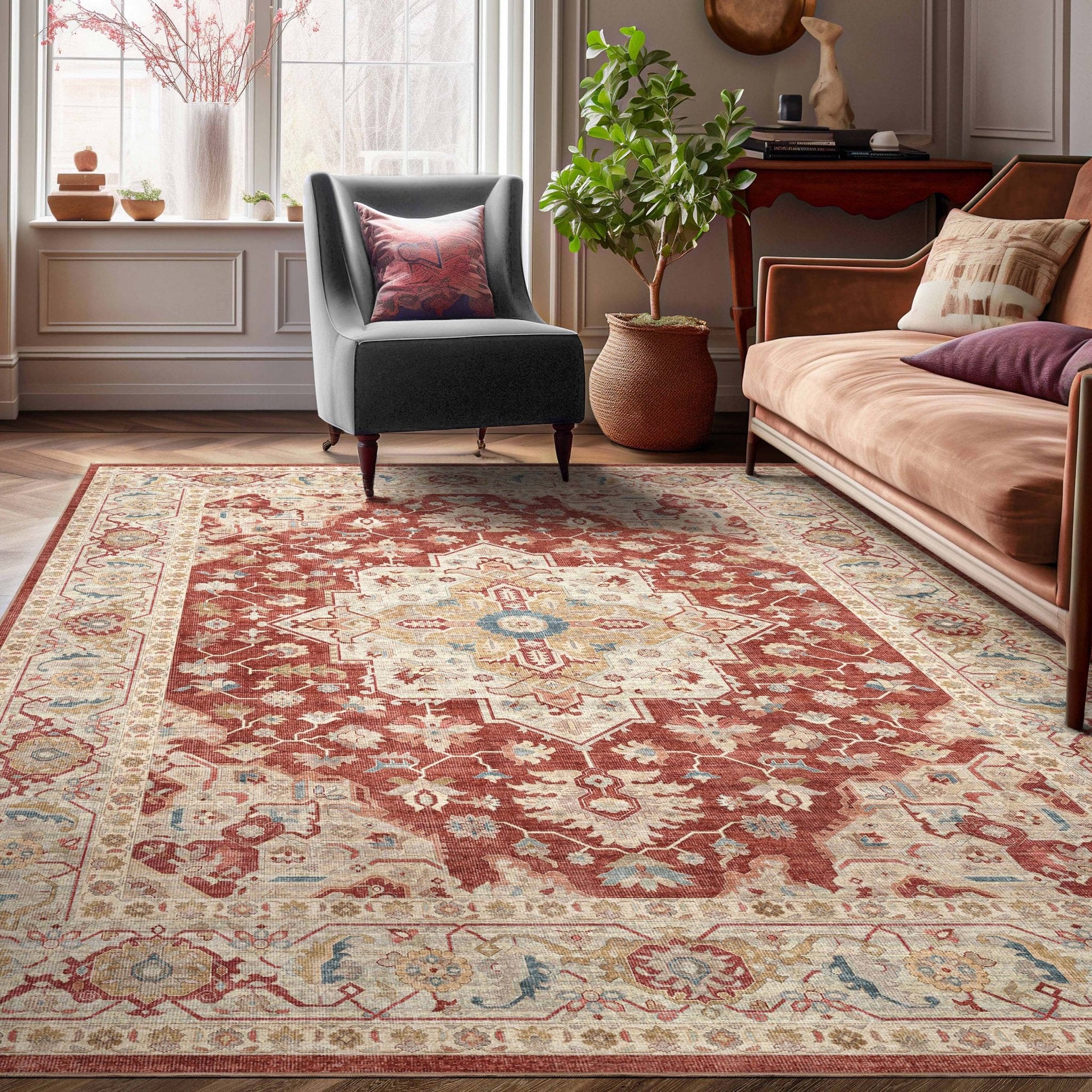 Summit Vintage Medallion Diamond Pattern Rug - Easy Clean, Stylish Elegant Design、mySite、gigharbornorthrealestate