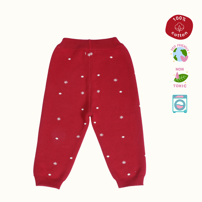 Cotton Jacquard Sweater, Lower & Cap Set | Penguine Printed | Navy Blue & Red | Set of 3、mySite、camillekostekn