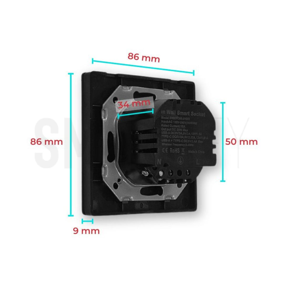 Tomada Inteligente Embutida 16A 3500W WiFi + USB-C e USB-A Smartify - Preto、mySite、fannypackpong