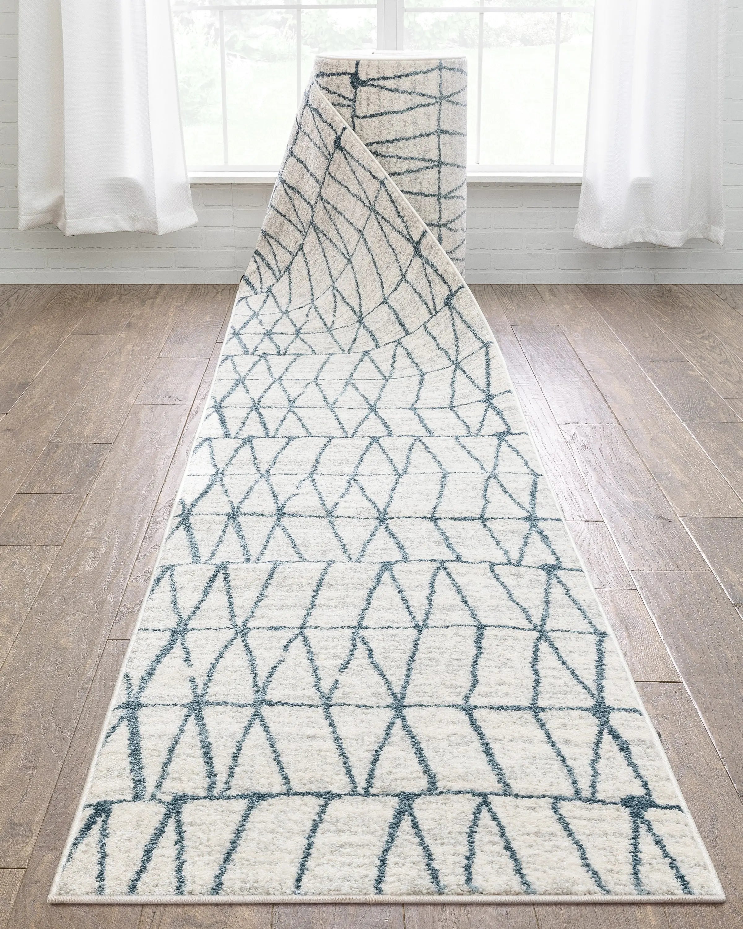 Custom Size Runner Crisscross Retro Geometric Pattern Blue Ivory 27 Inch Width x Choose Your Length Hallway Runner Rug、mySite、gigharbornorthrealestate
