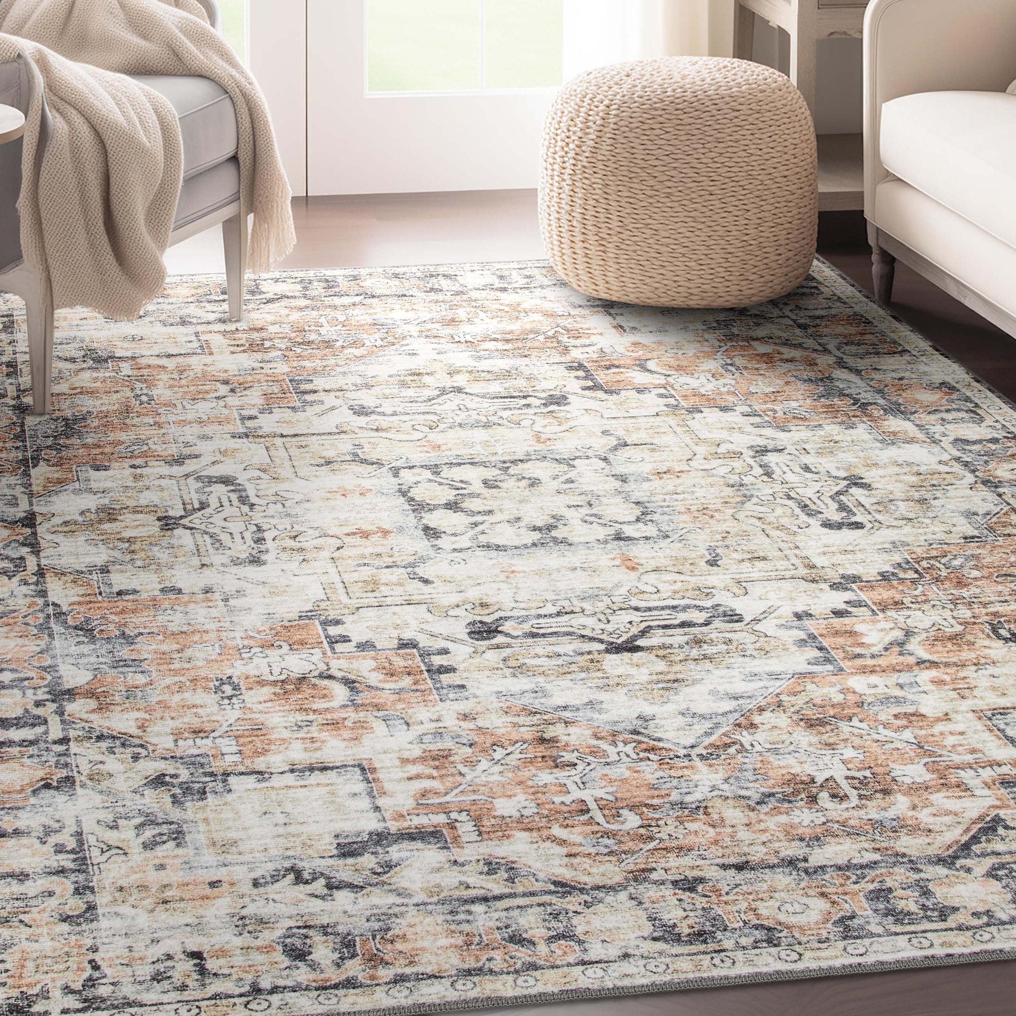 Elle Basics Rendezvous Vintage Medallion Easy-Clean Washable Non-Slip Rug by Well Woven、mySite、gigharbornorthrealestate