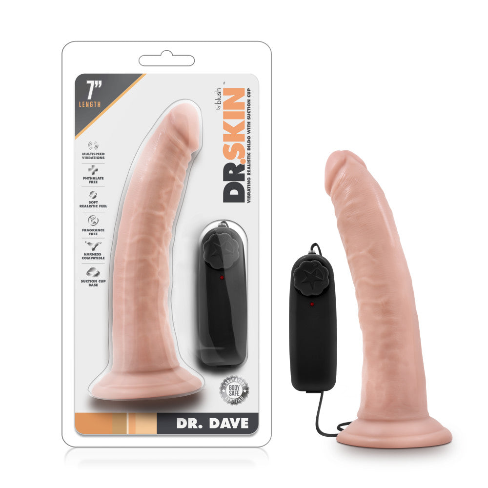 Dr. Skin By Blush® | Dr. Dave Realistic Vanilla 7.5-Inch Long Remote Control Vibrating Dildo With Suction Cup Base、mySite、bottomscart